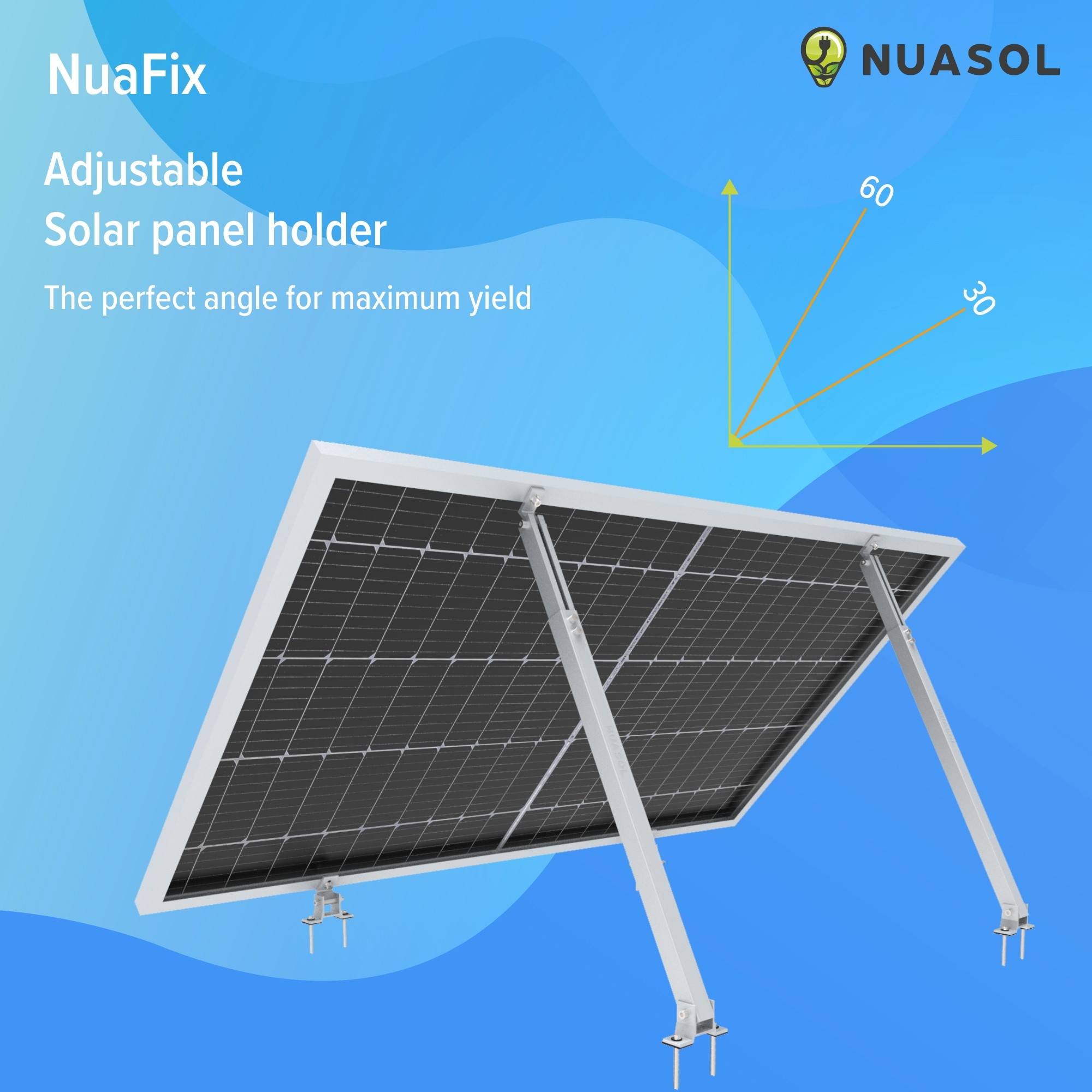 NuaSol - 2x Verstellbare Halterung 30-60 Grad - Silber - 4252023116787 ...
