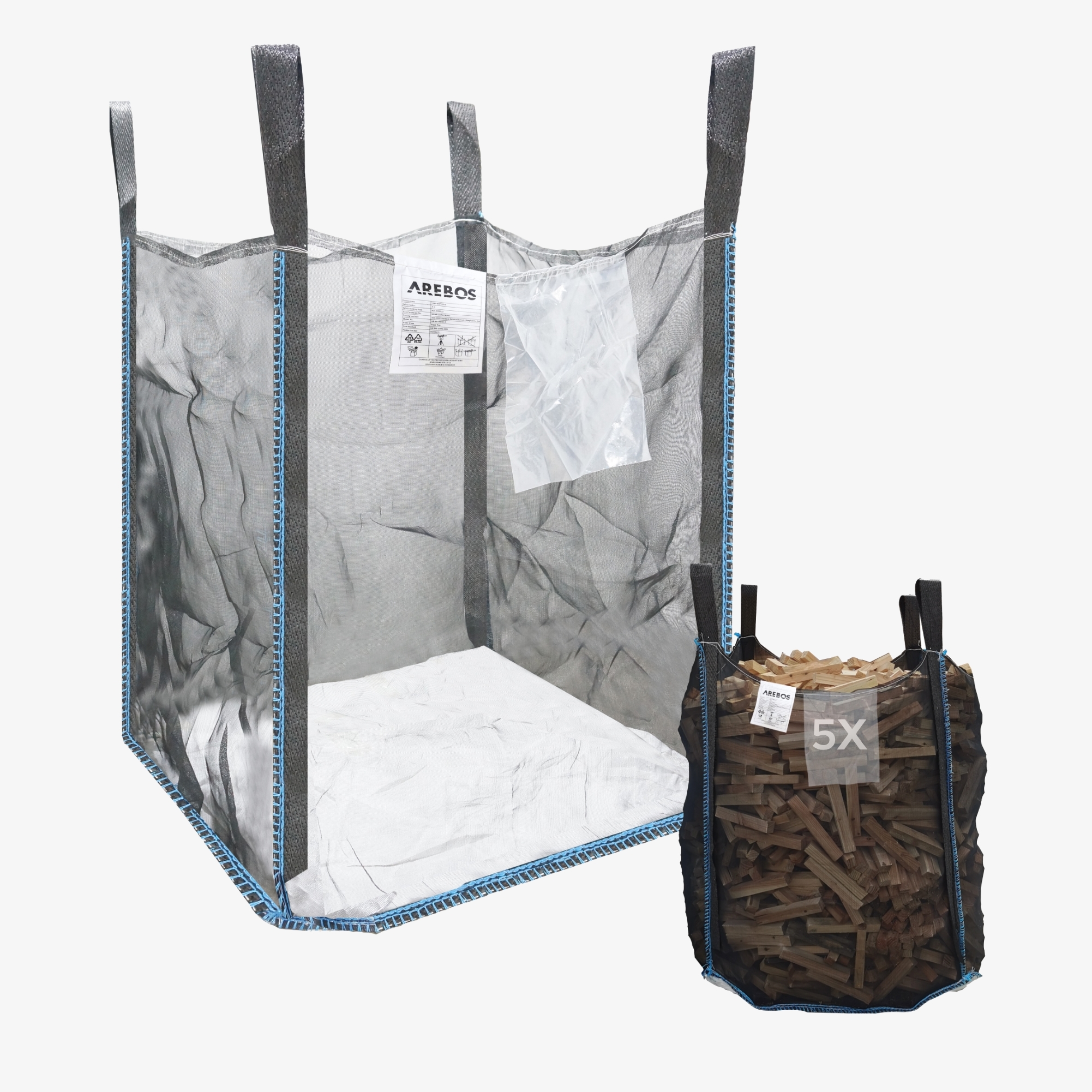 Arebos 5x Premium wooden sack 100×100×120 cm Sturdy & tear-resistant bag for firewood Load capacity 1000 kg