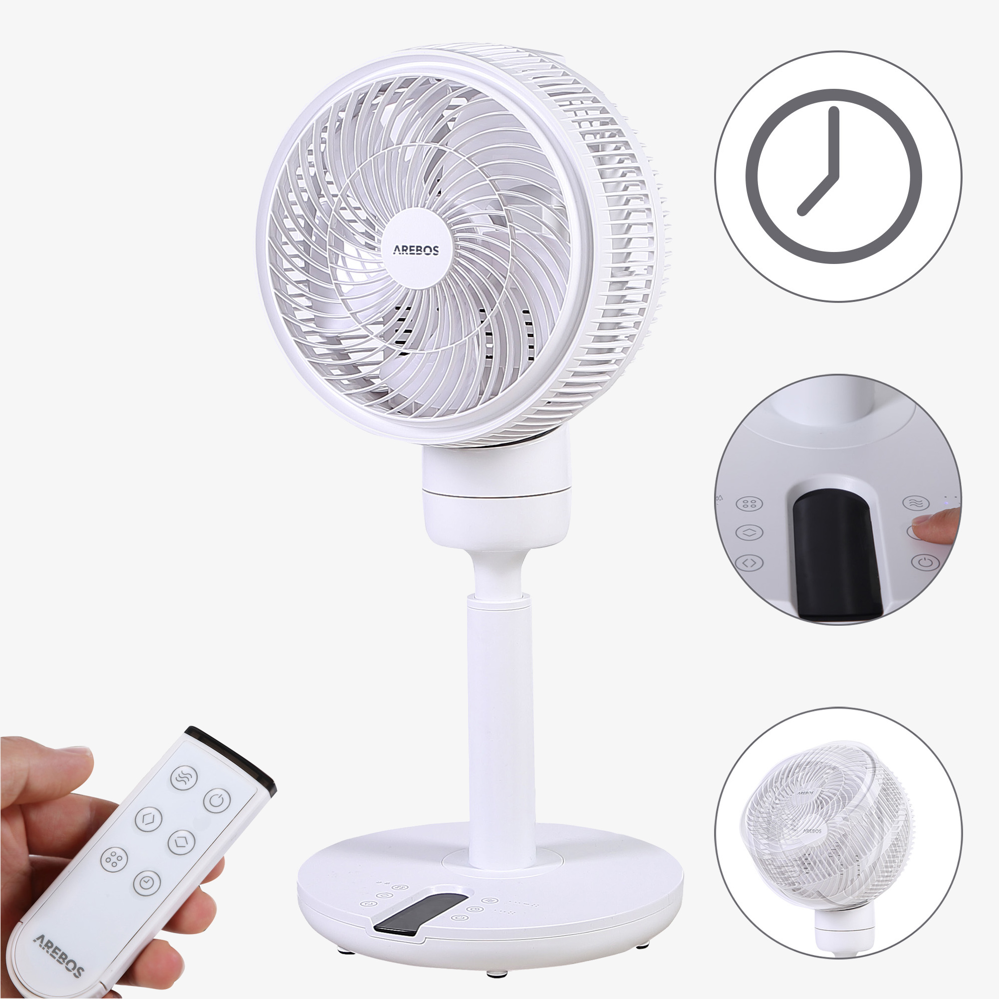 Arebos Floor Fan Air Circulator 55W,4 Steps,Timer,Height Adjustable,Remote Control