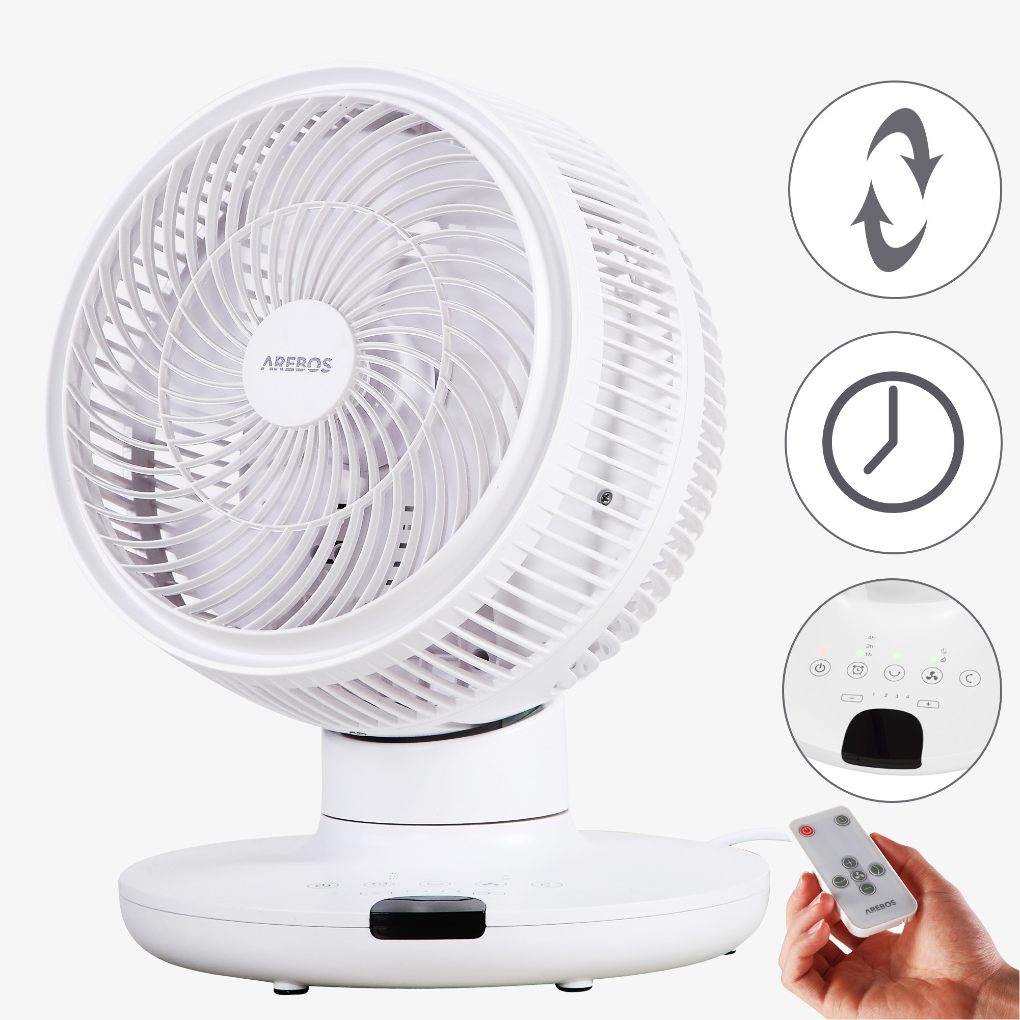 Arebos Table Fan Air Circulator 55W,4 speeds,Timer,Height Adjustable,Remote Control