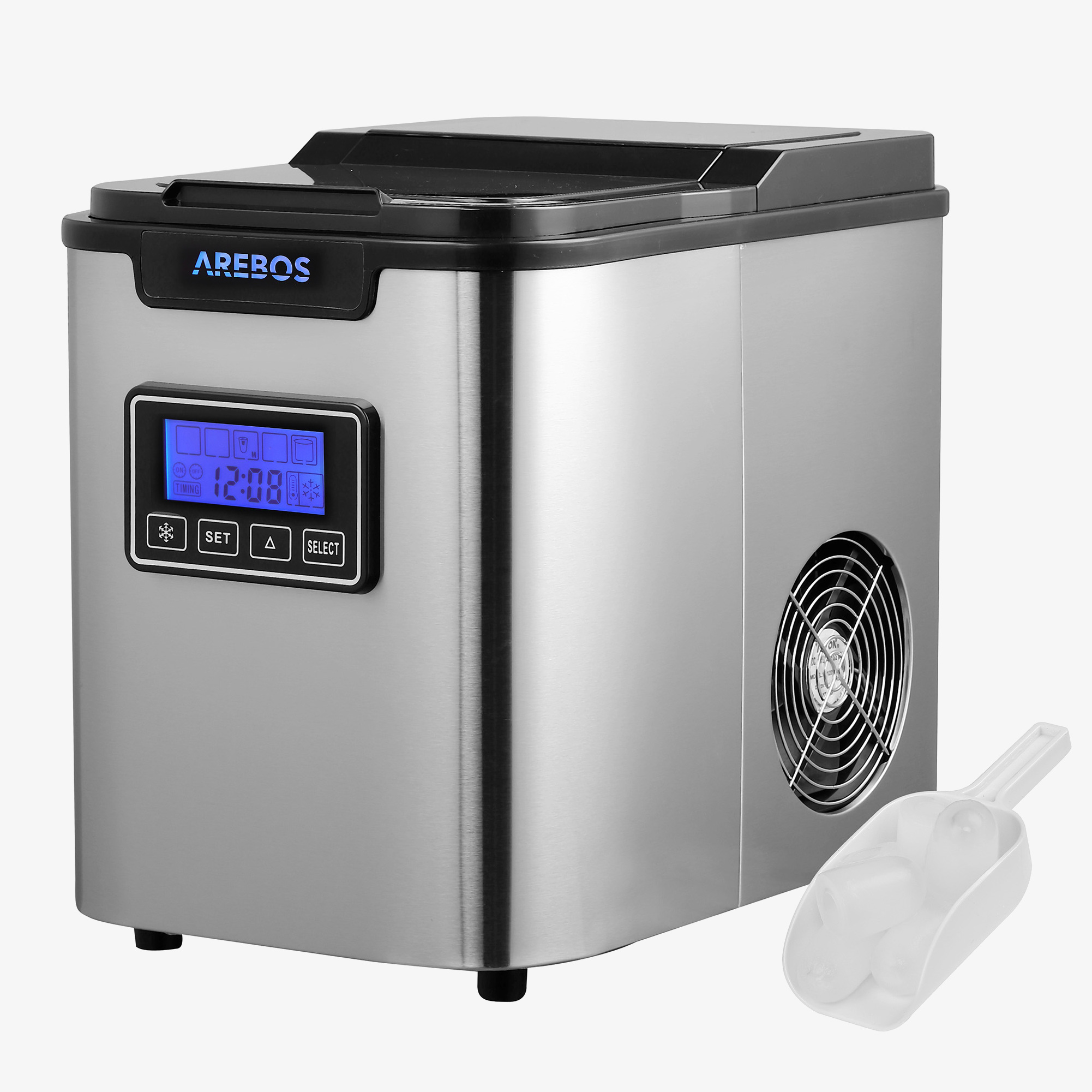 Arebos Ice Maker 2,2L - 3 sizes,LCD display,timer,12kg in 24h,stainless steel