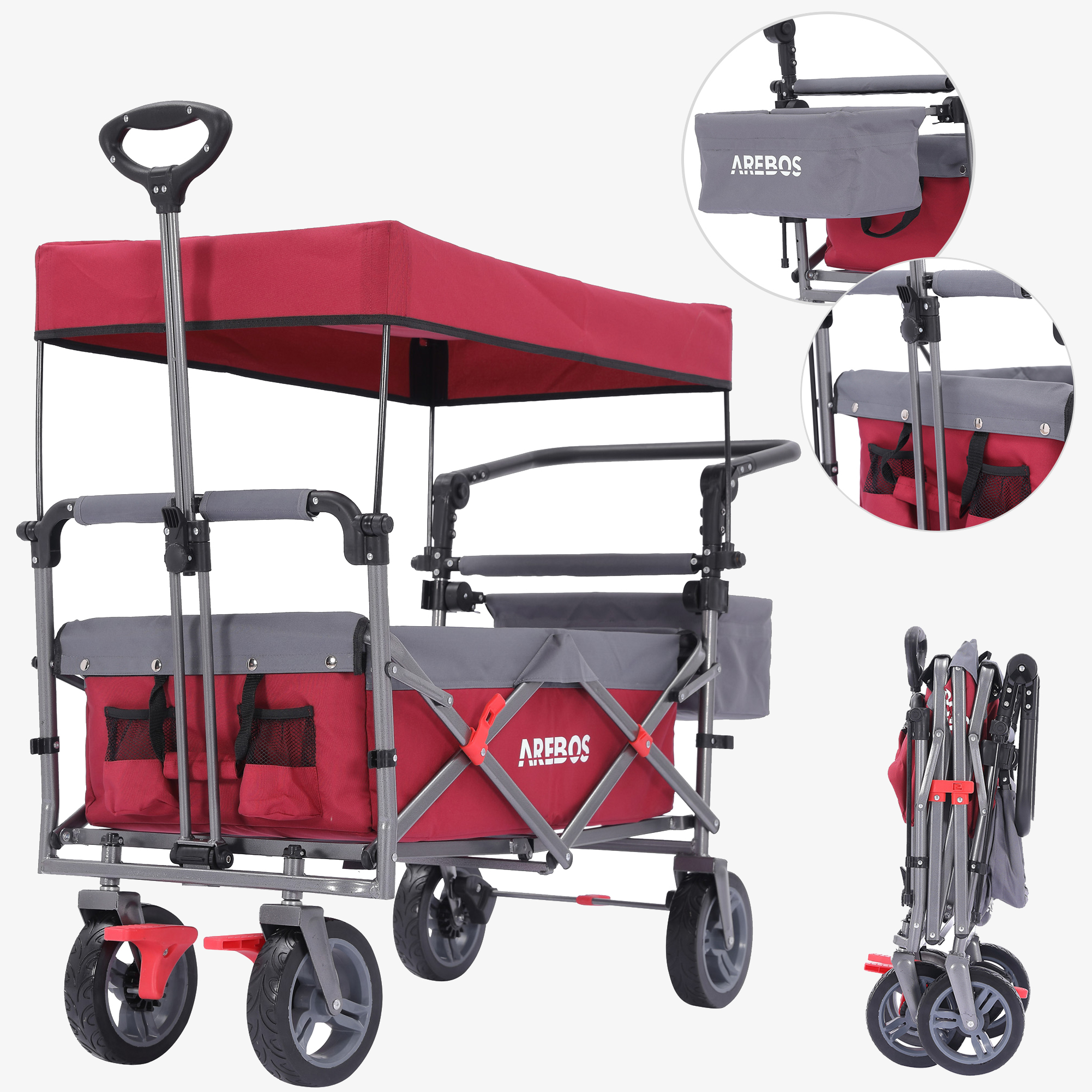 Arebos Premium handcart - foldable with roof, XXL bag, up to 100kg, large wheels