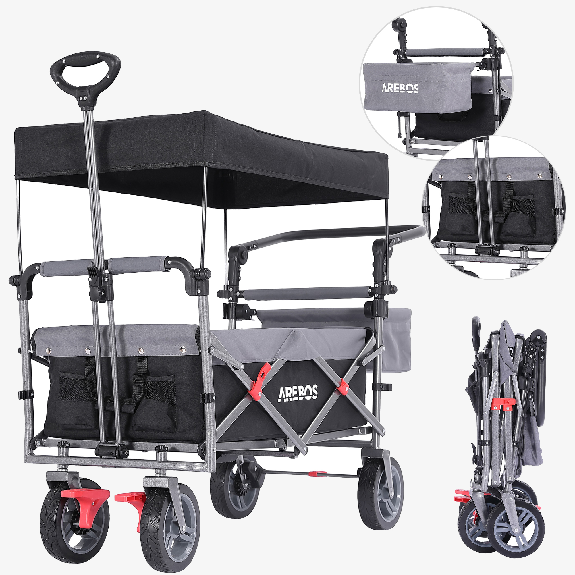 Arebos Premium handcart - foldable with roof, XXL bag, up to 100kg, large wheels