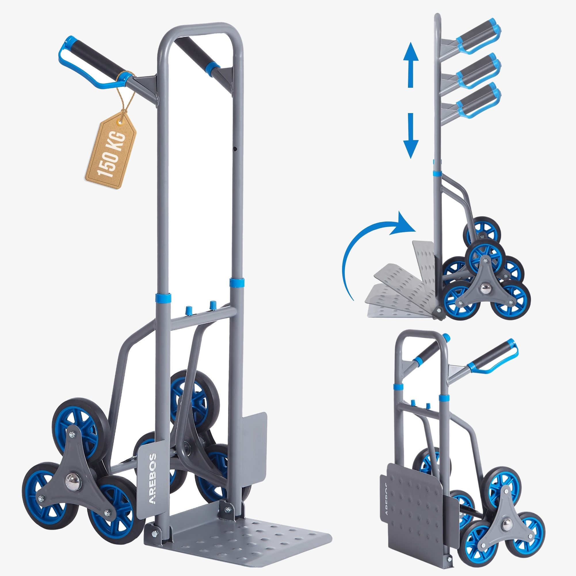 Arebos 150 kg stair bag truck | foldable | transport trolley for moving & heavy objects | stair climber | Anthracite