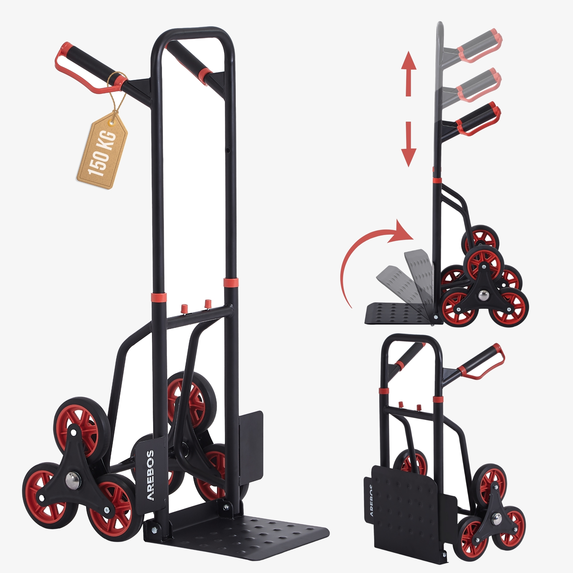 Arebos 150 kg stair bag truck | foldable | transport trolley for moving & heavy objects | stair climber | black