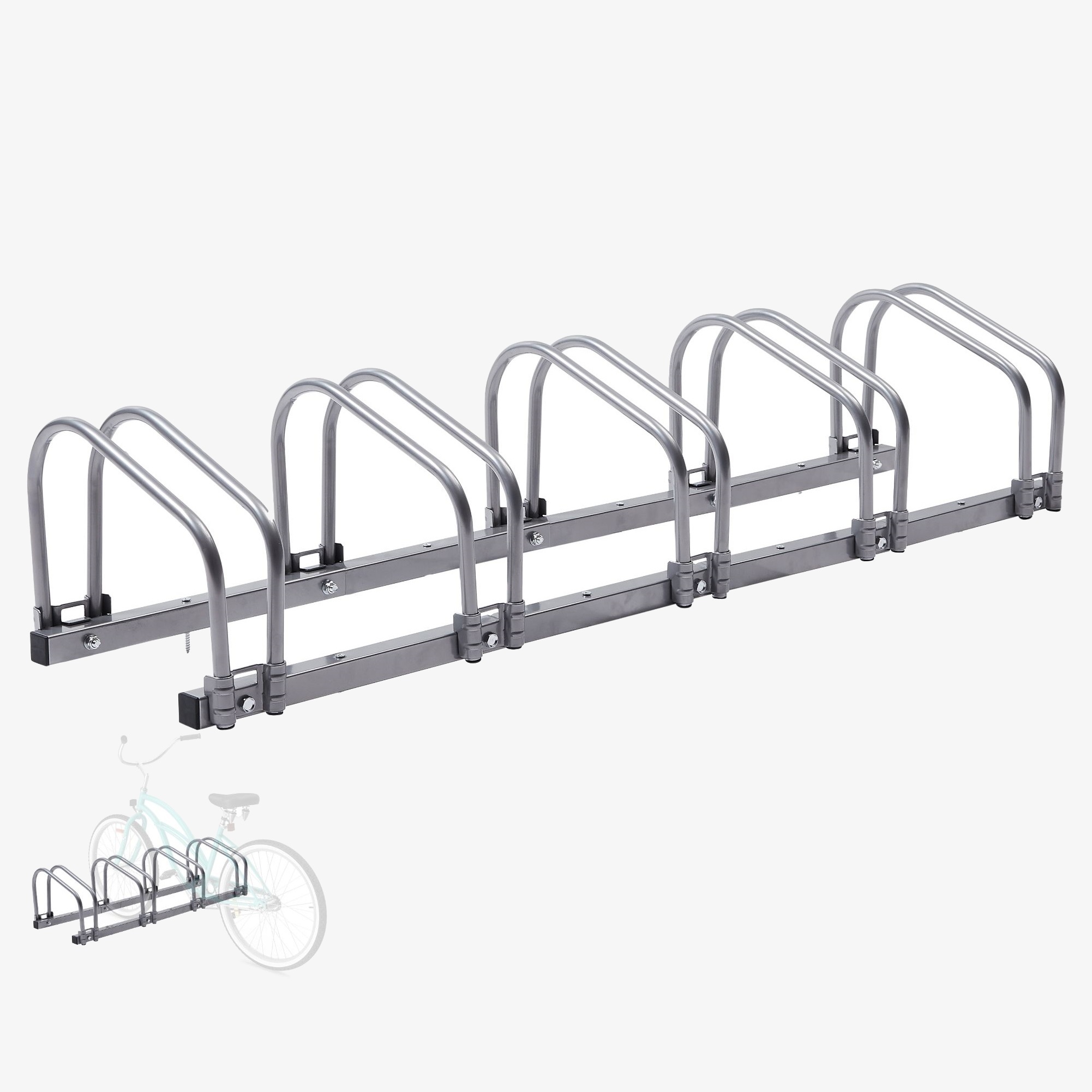 Arebos Bicycle stand for 5 bicycles | Bicycle stand 130 x 30 x 26 cm | Floor or wall mounting | Silver stand