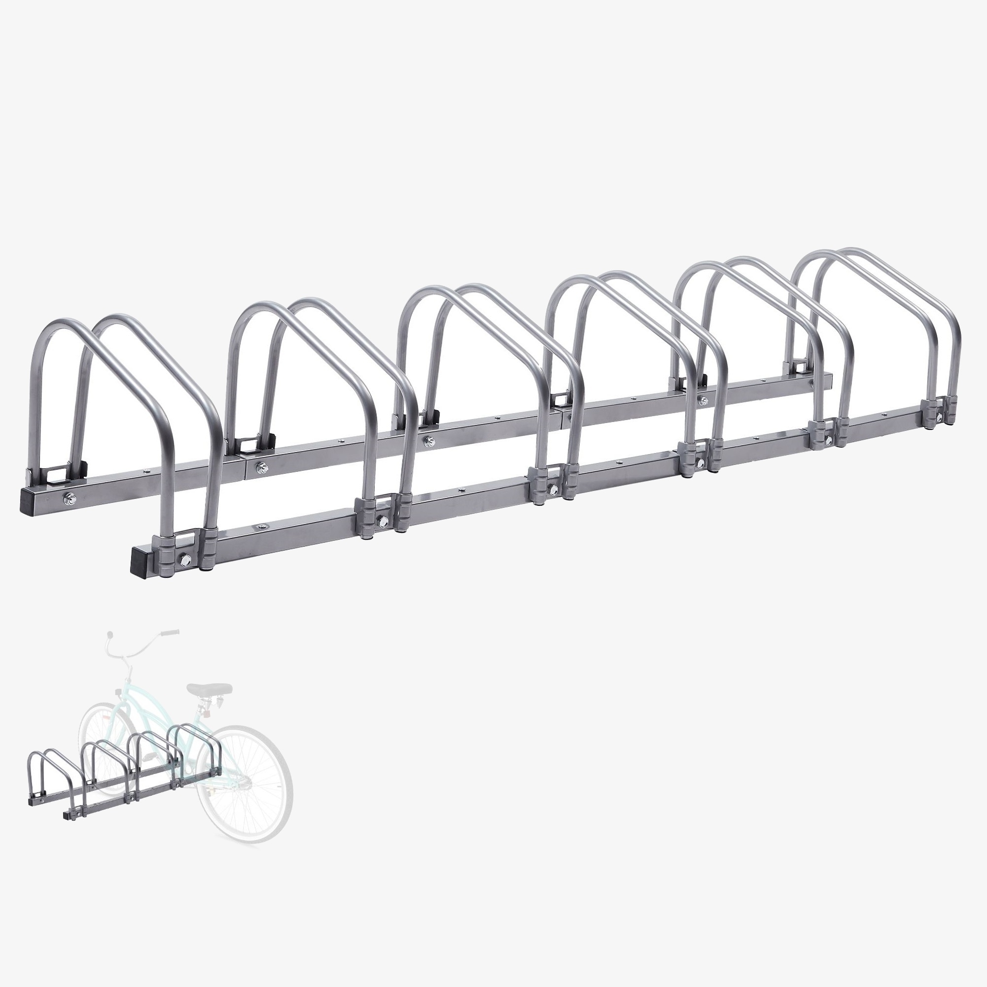 Arebos Bicycle stand for 6 bicycles | Bicycle stand 160 x 30 x 26 cm | Floor or wall mounting | Silver stand