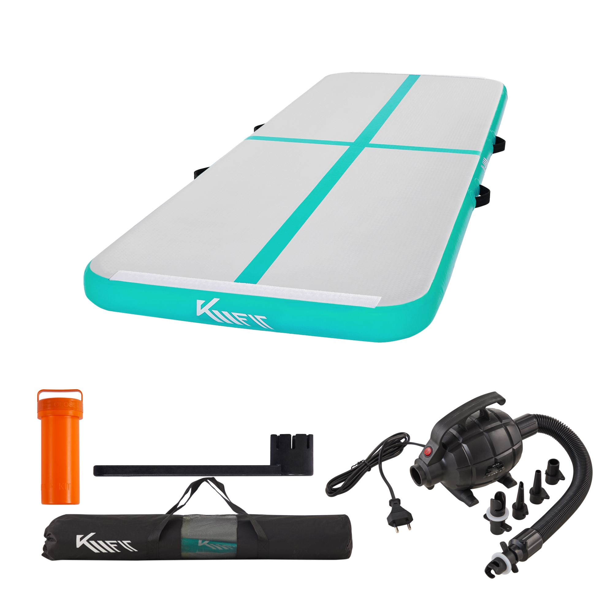 KM-Fit Airtrack inflatable floor gymnastics mat 3m - 300 x 100 x 10 cm - Drop-Stitch incl. electric pump