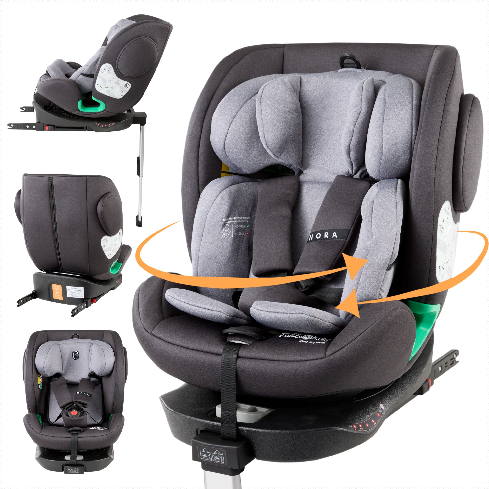FableKids child car seat NORA i-Size - with Isofix 40-150 cm ECE R129/04, adjustable backrest and headrest, universal