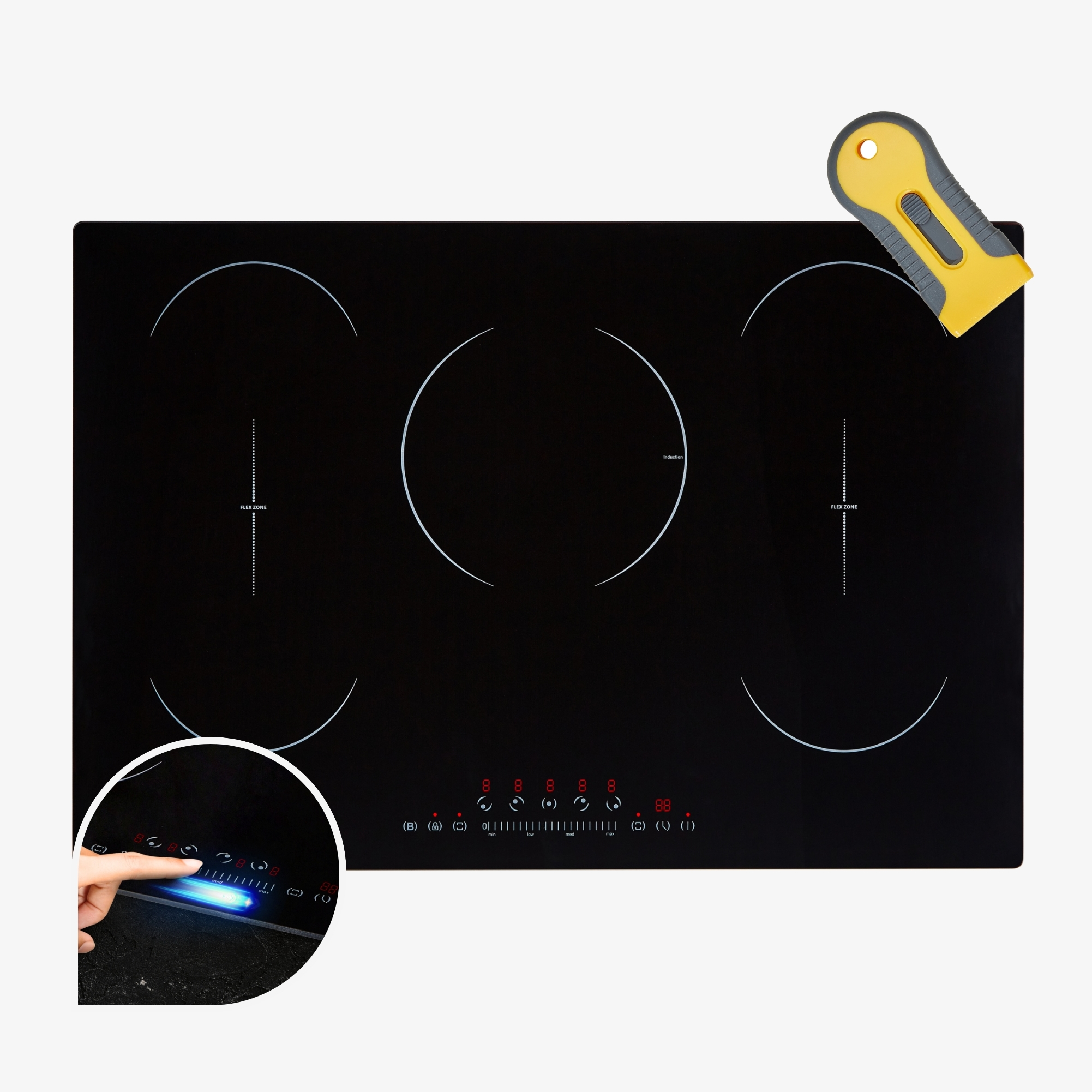 Arebos Induction hob 2 double flex zones Glass ceramic, Self-sufficient 9800 W 5 zones