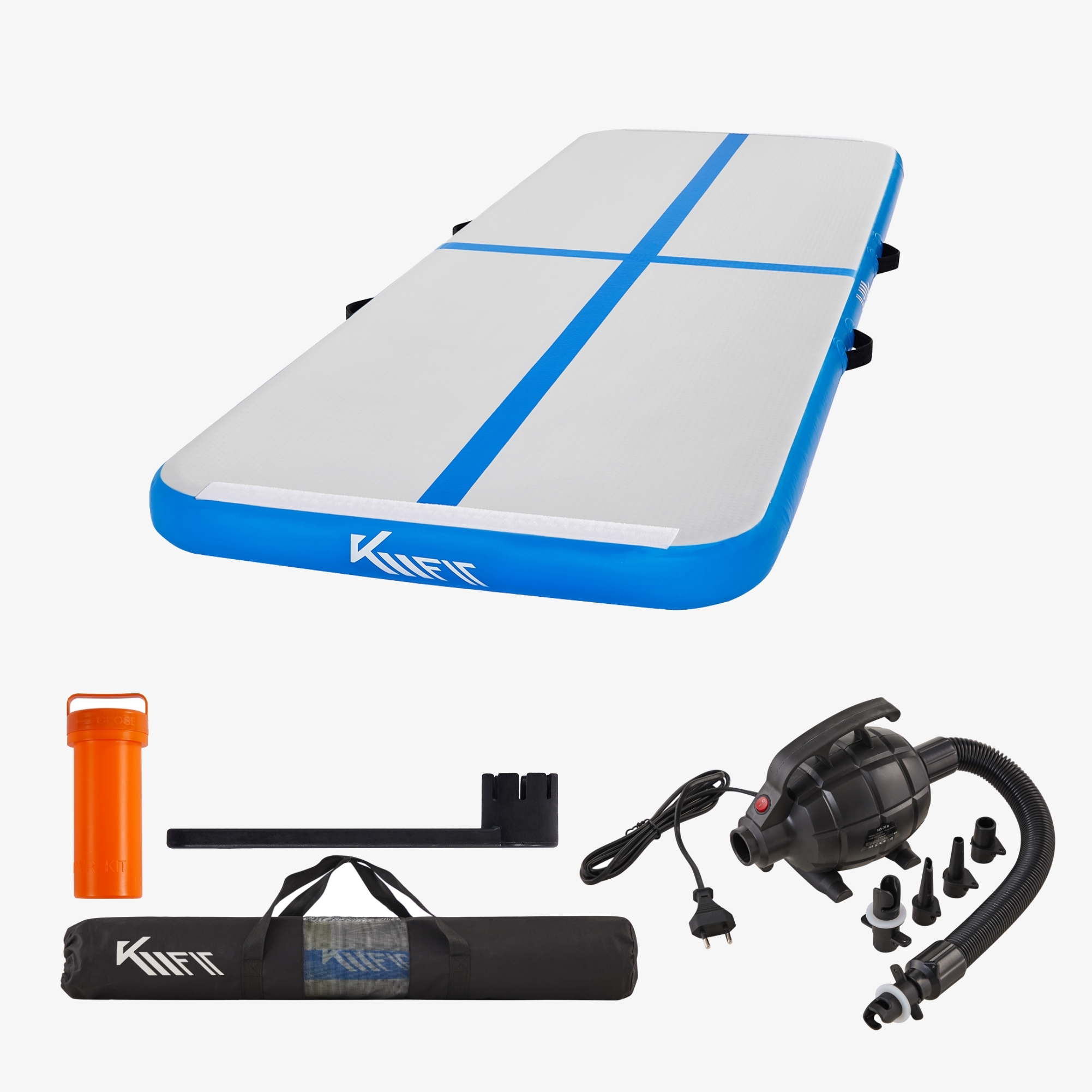 KM-Fit Airtrack inflatable floor gymnastics mat 5m - 500 x 100 x 10 cm - Drop-Stitch incl. electric pump