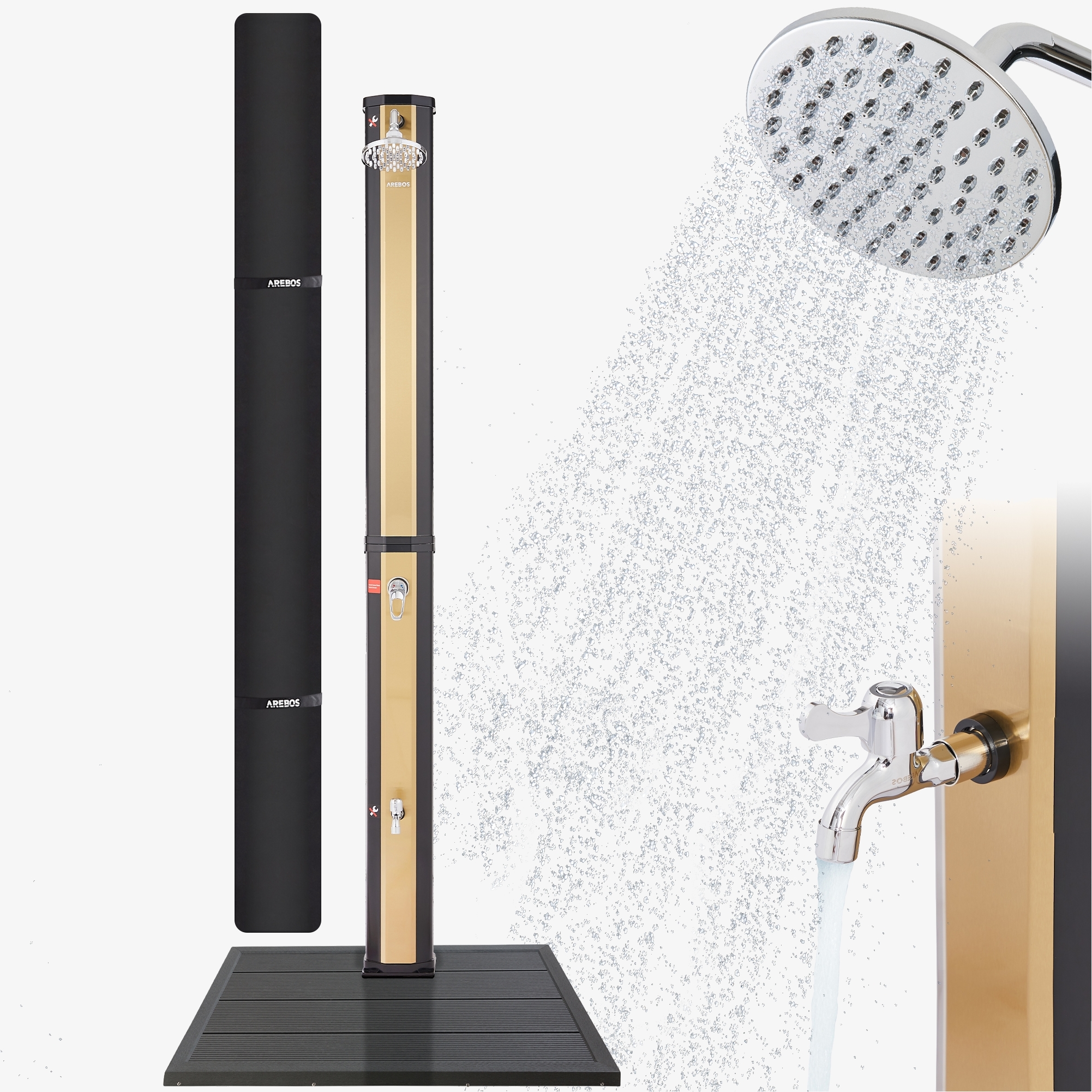 Arebos solar shower 35L & floor element Anthracite | thermometer | snap-in technology | foot shower | incl. cover