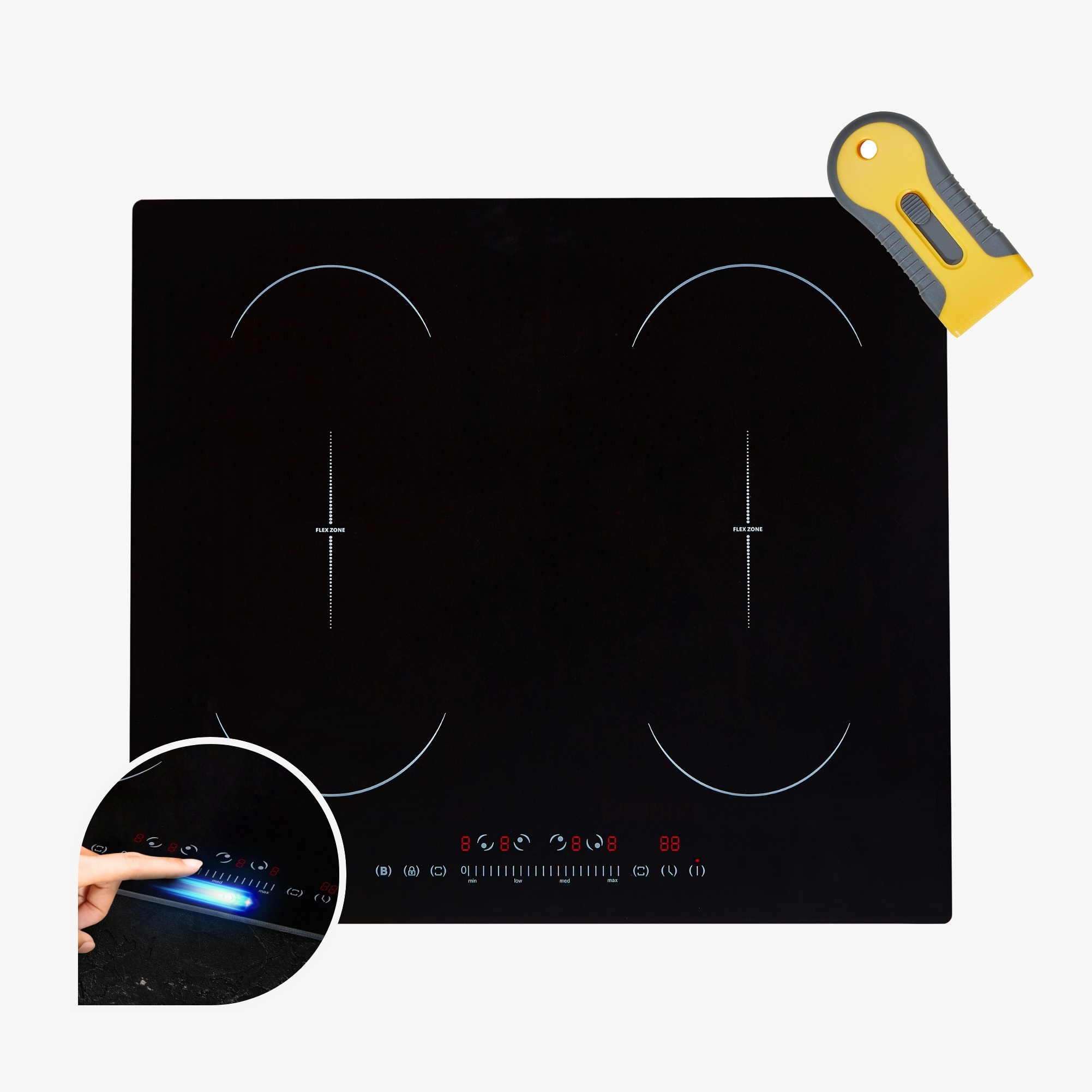 Arebos Induction hob 2 double flex zones Glass ceramic, Self-sufficient 7200 W 4 zones
