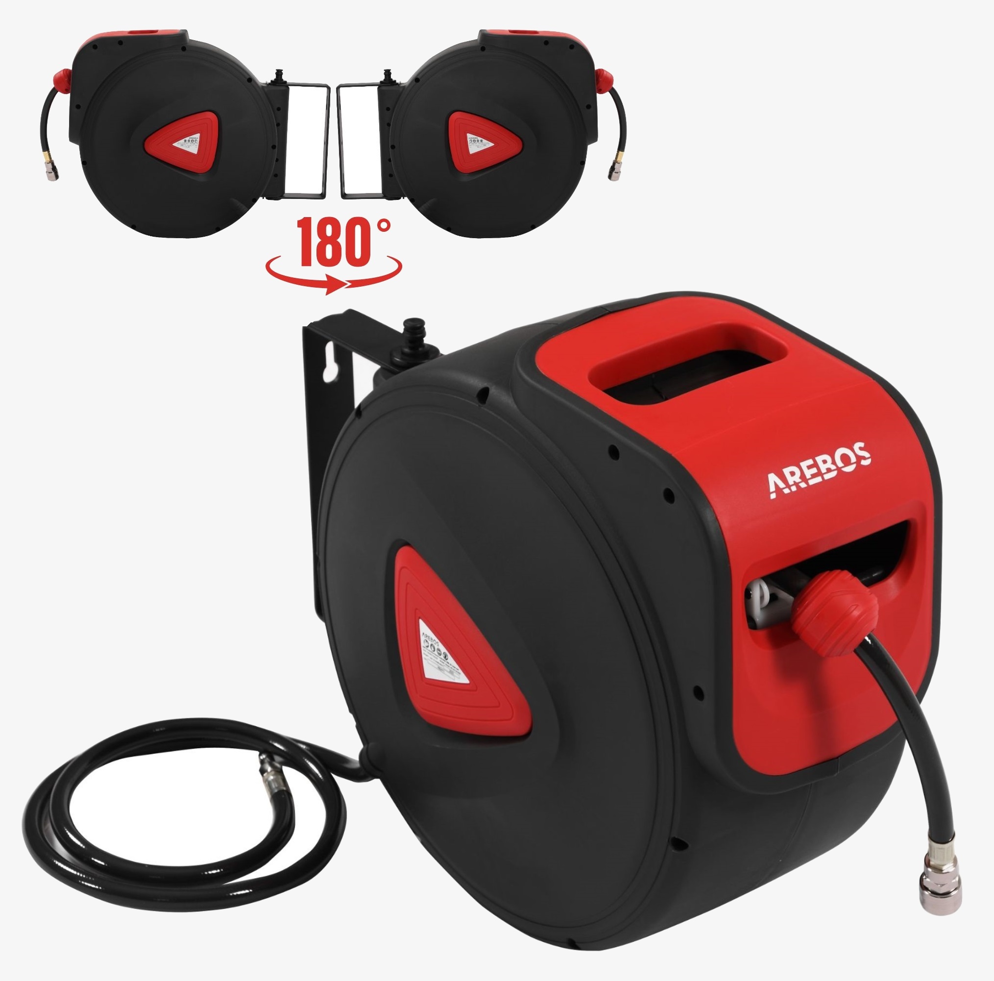 Arebos Compressed Air Hose 30m Reel,Wall Mount,1/4" Quick Coupling,180°Swivel