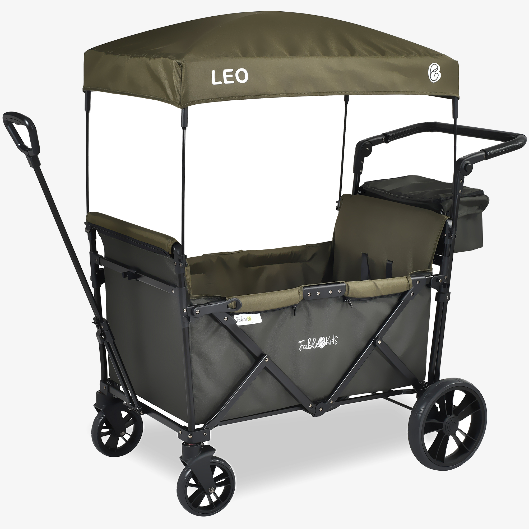 FableKids LEO X2 Lite handcart. Pull & push bar, spacious rear bag, foldable with cover bonnet.