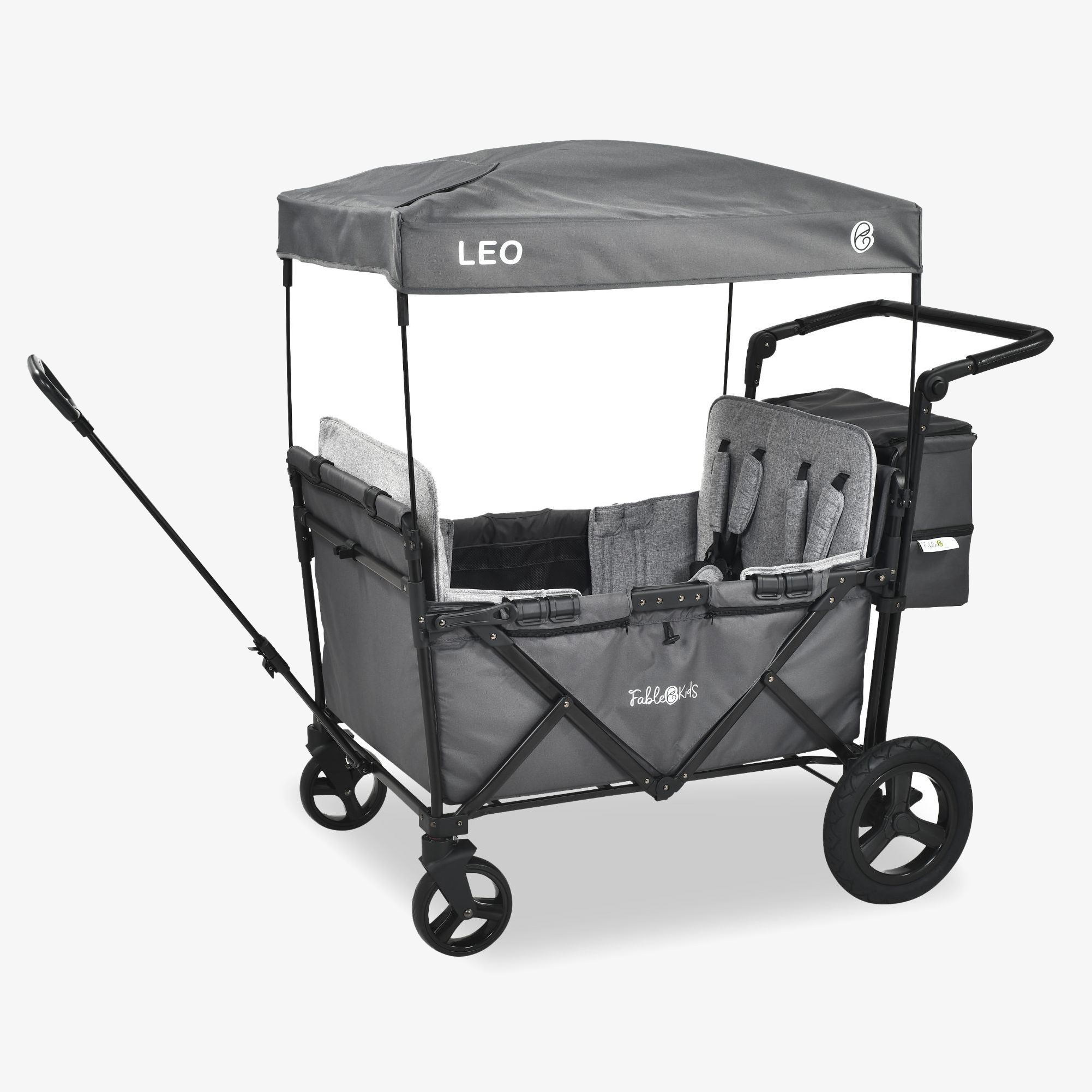 FableKids LEO X4 Plus handcart - 2 removable seats, off-road wheels, ventilation window, XXL tail bag, for 4 children