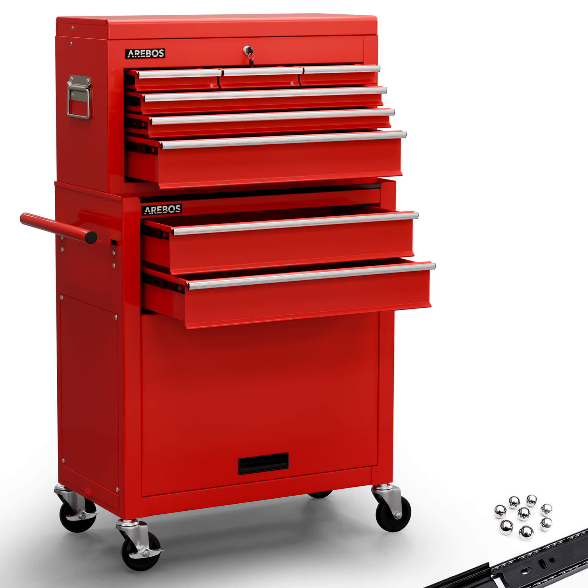 Arebos Workshop trolley 9 compartments - anti-slip mats,with brake,ball bearing & lockable