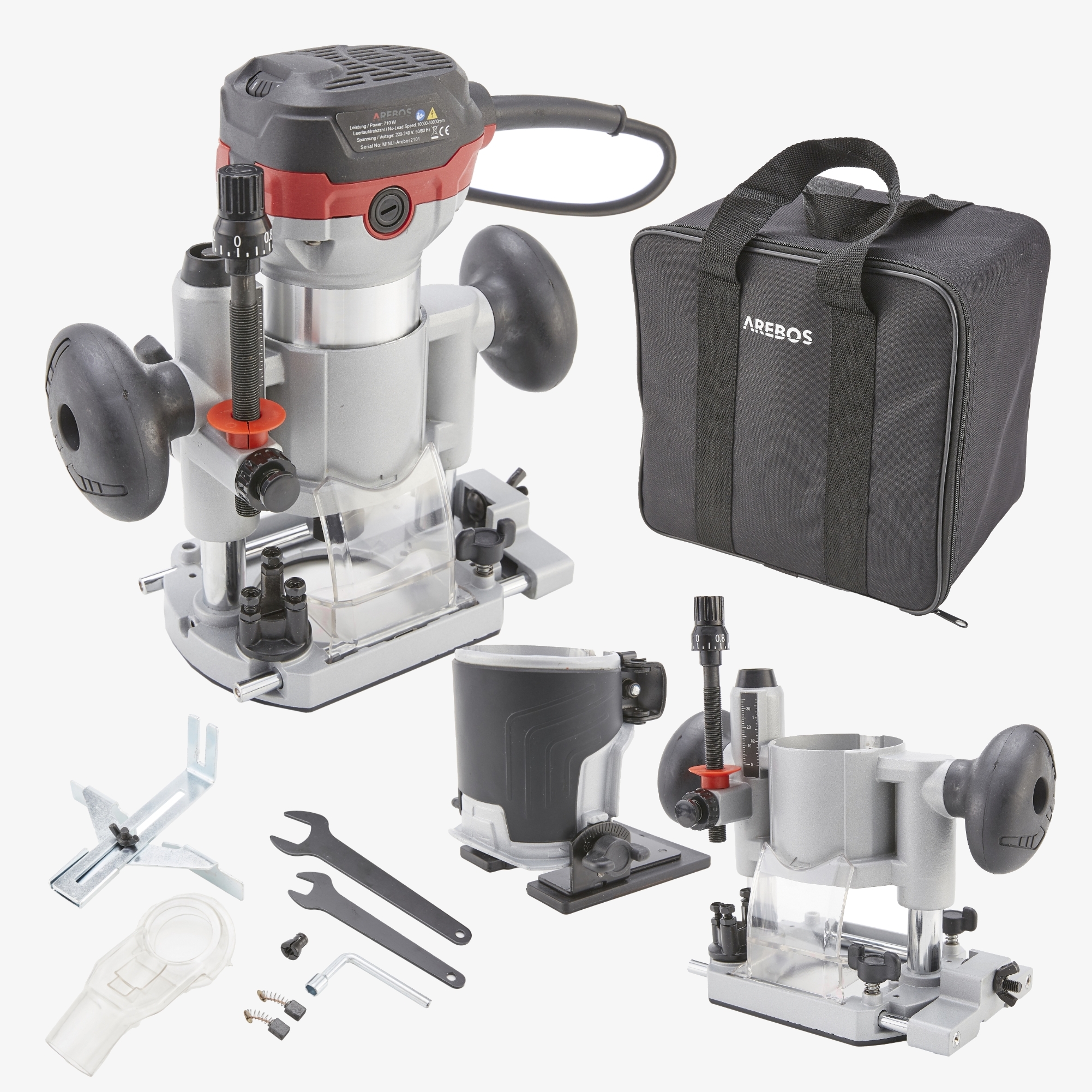 Arebos Router 710W - Wood Router Router,with Dipping Base & Trimmer & Tool Bag