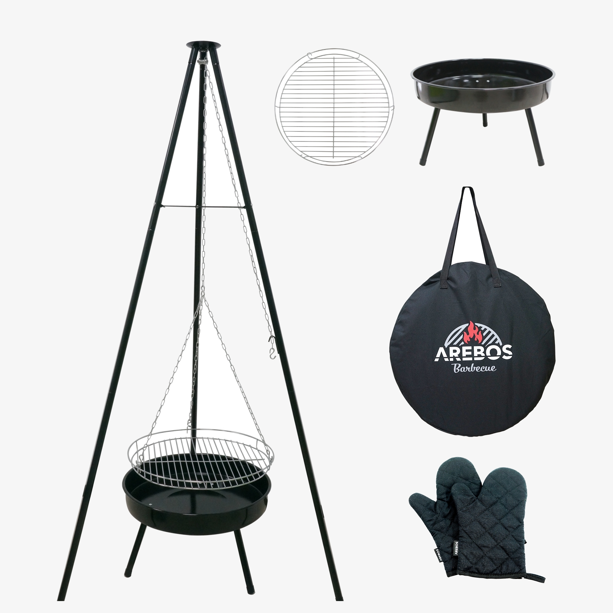 Arebos BBQ Swivel Grill with Grill Grate and Fire Bowl Charcoal Grill Tripod