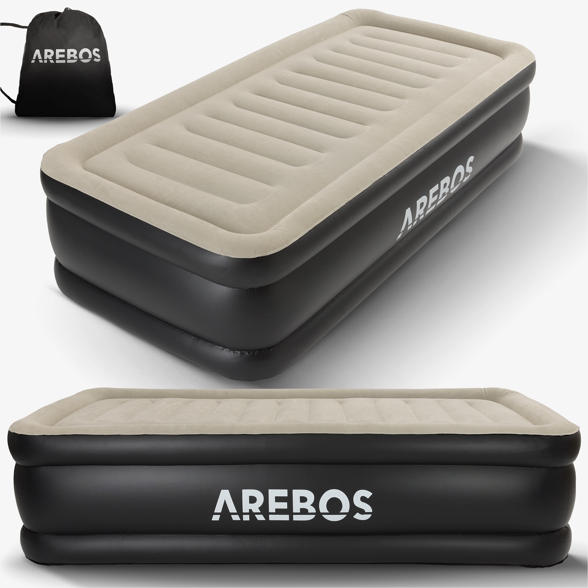 Arebos Inflatable Mattress Airbed Guest Bed with Electric Pump, incl. Bag,for 1 Person - 203 x 95 x 51cm