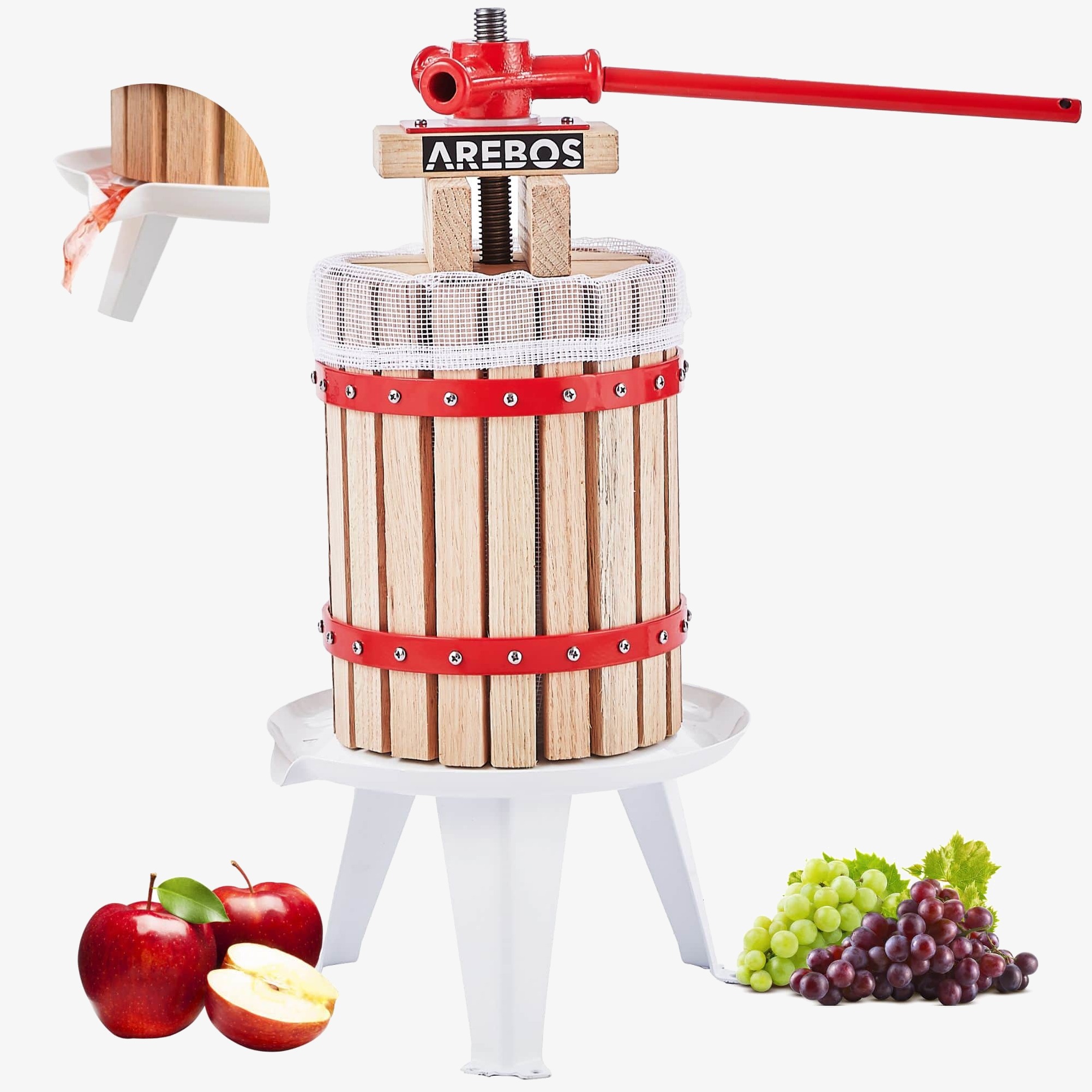 Arebos Manual fruit press 6 L Juice press for juices from own production