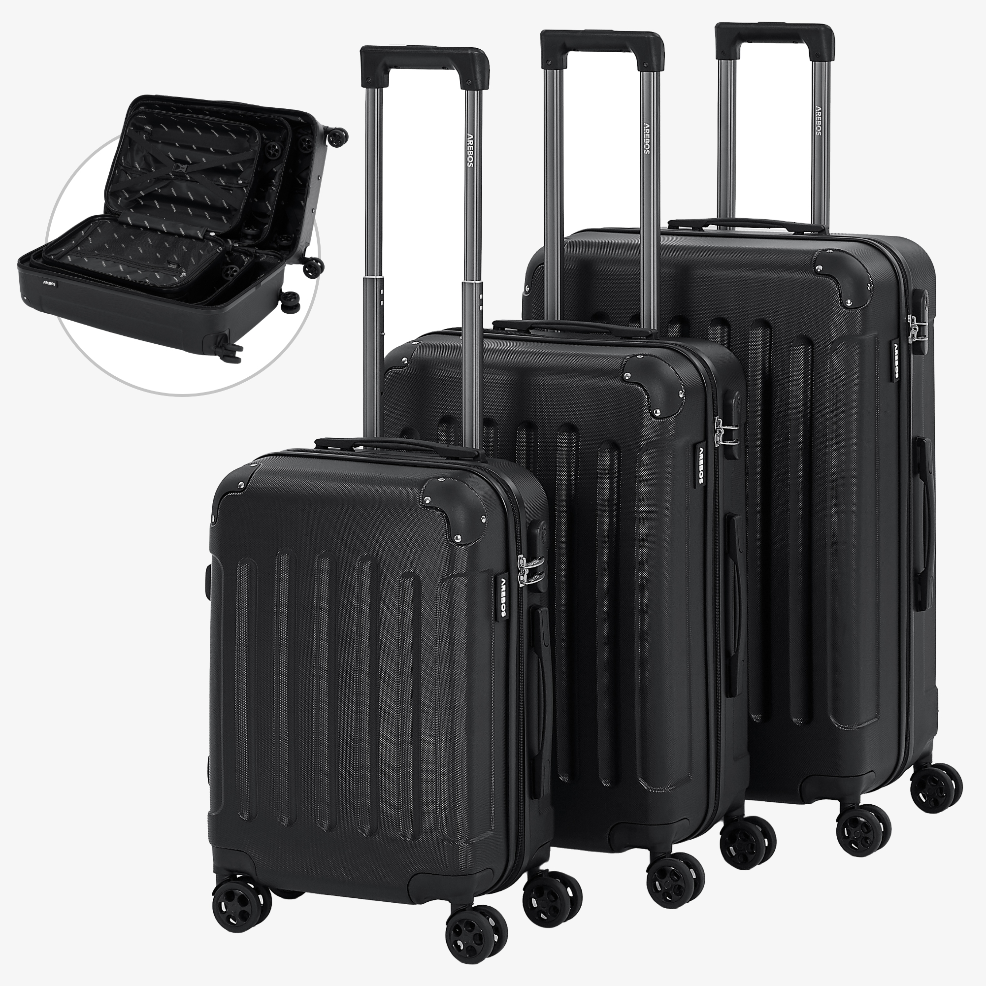 Arebos Travel Suitcases Set of 3 Hard Shell Trolley Suitcase M-L-XL Set