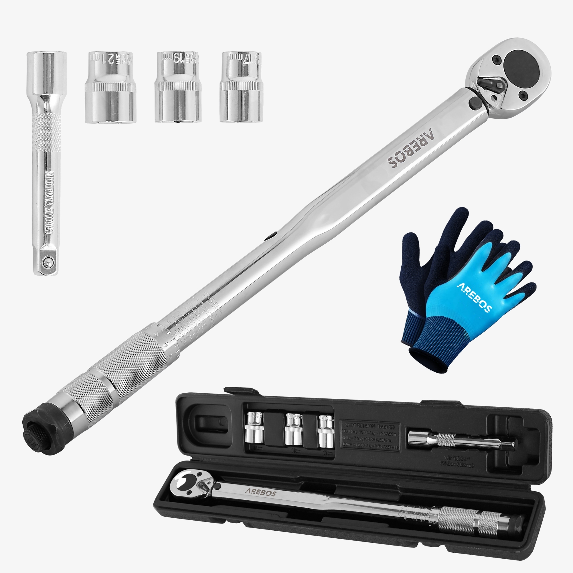 Arebos 6pcs 1/2 Ratchet Torque Wrench 40-210NM Torque Nuts Socket Nut