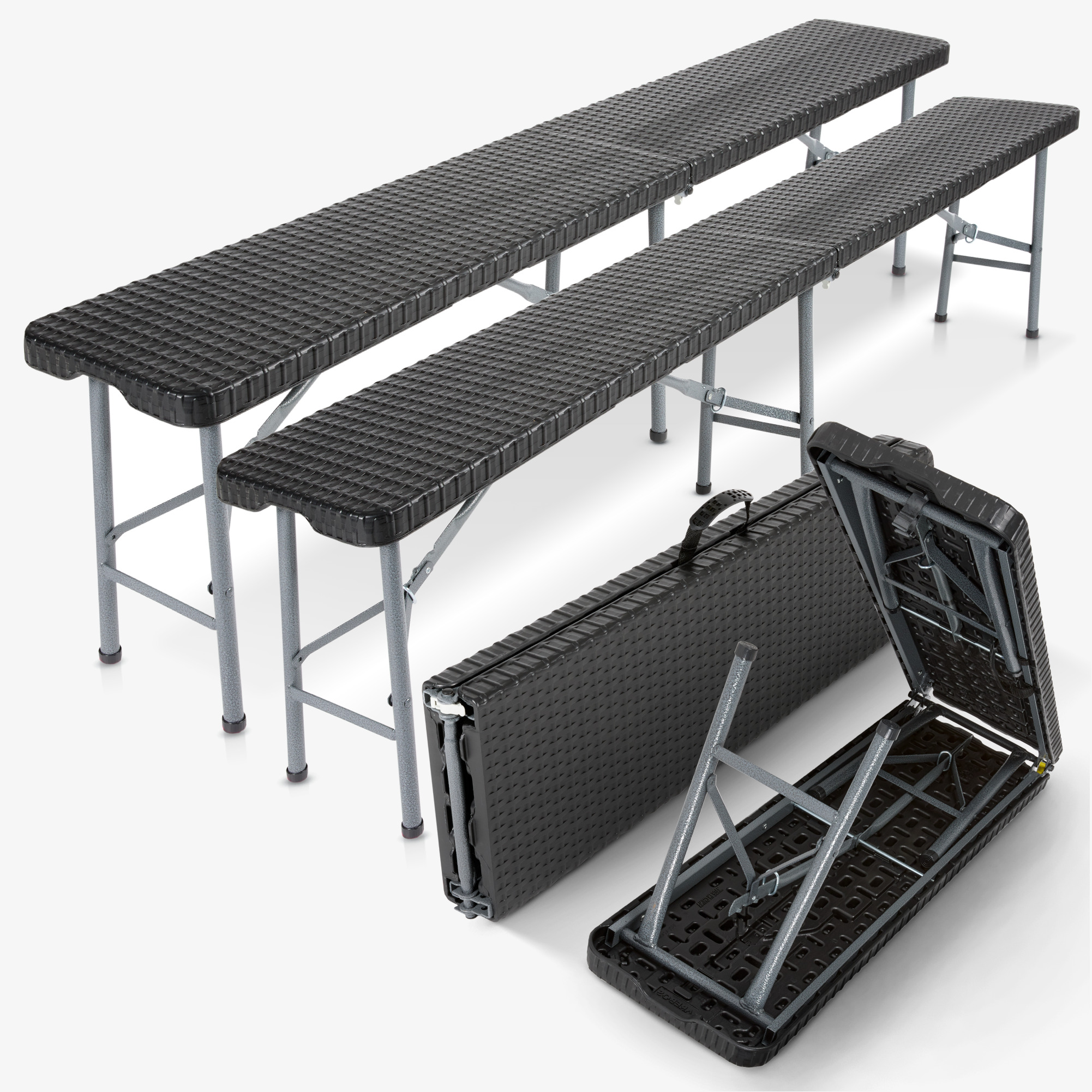 Arebos 2x folding bench - 181x30x43cm - camping,garden party,easy to clean,foldable with handle