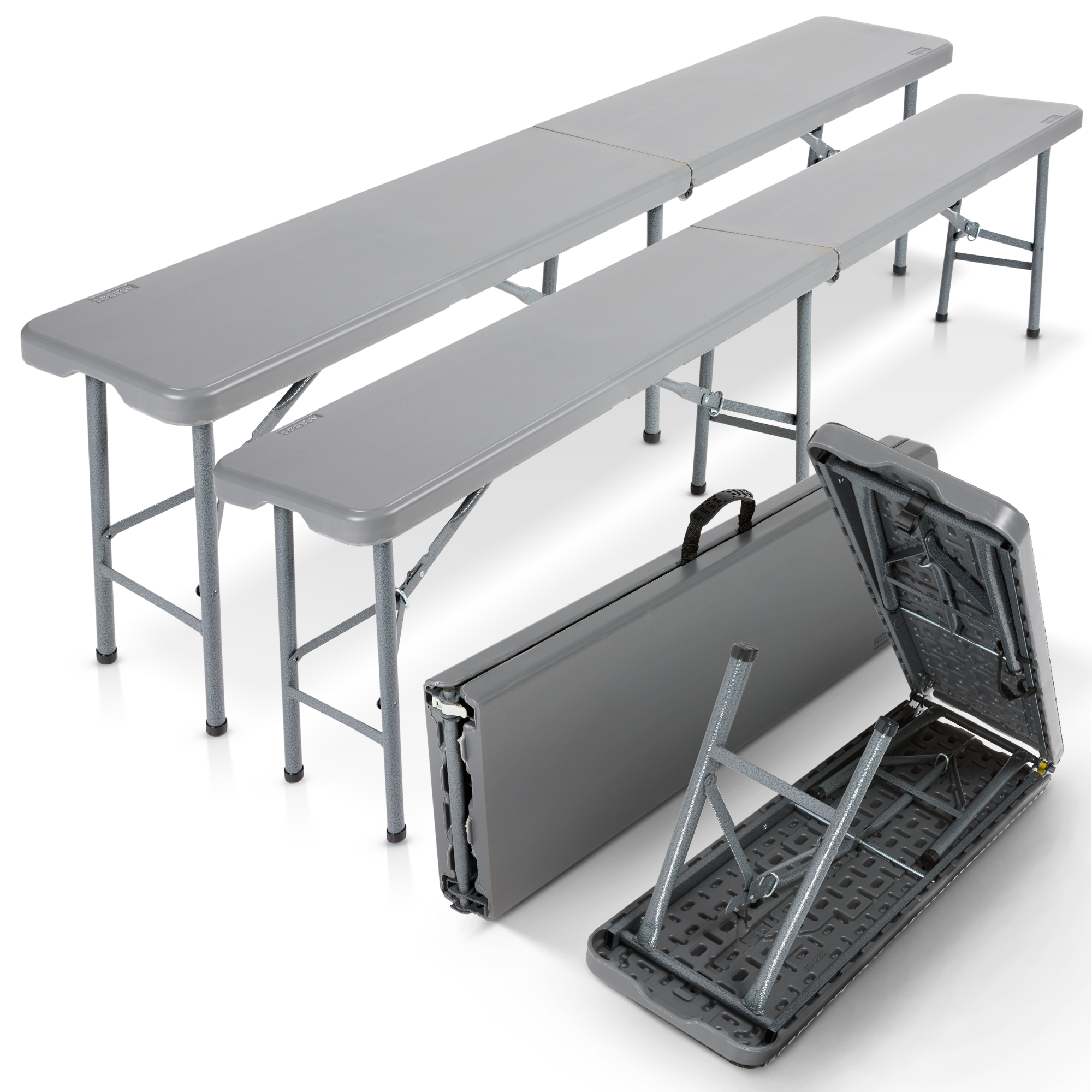 Arebos 2x folding bench - 181x30x43cm - camping,garden party,easy to clean,foldable with handle
