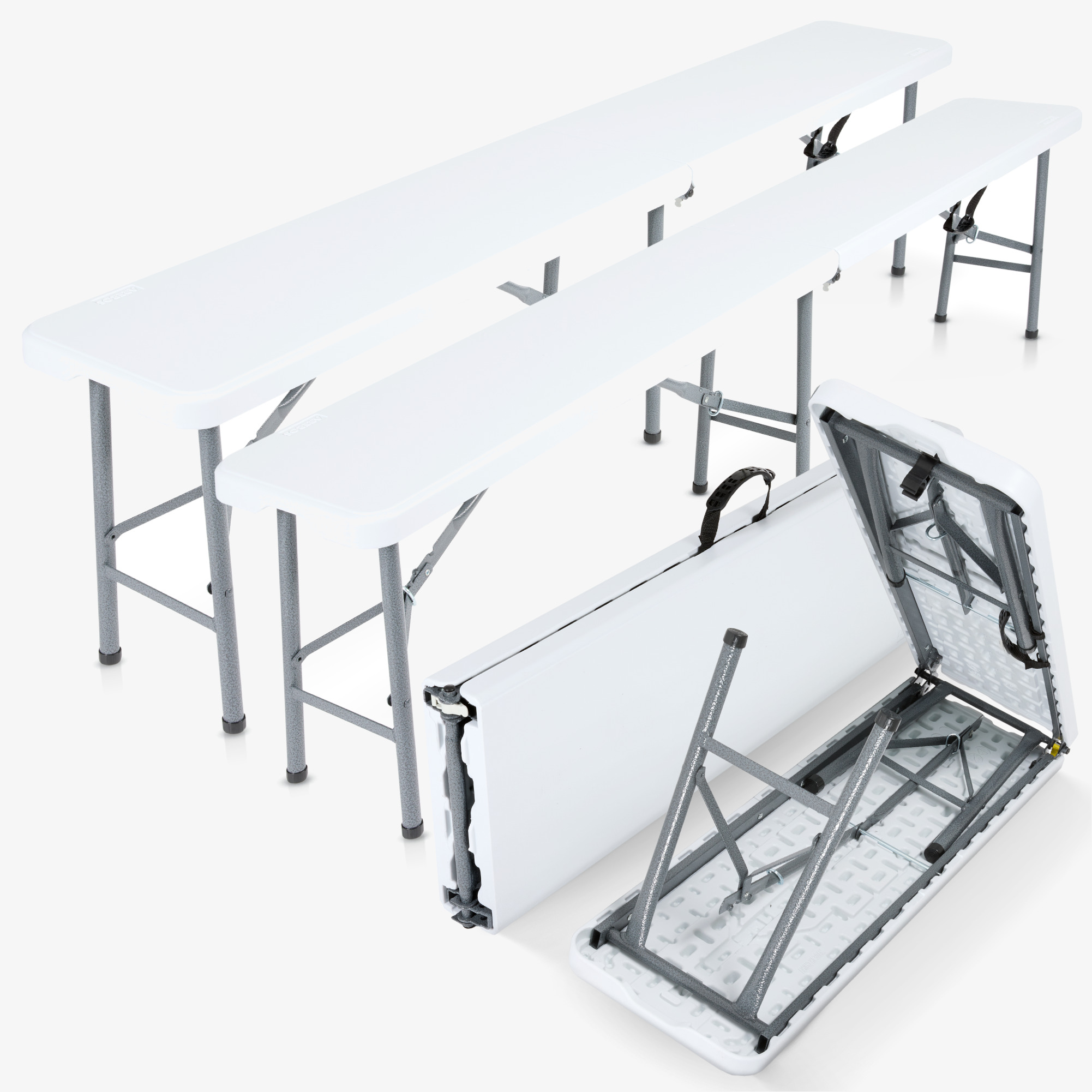 Arebos 2x folding bench - 181x30x43cm - camping,garden party,easy to clean,foldable with handle