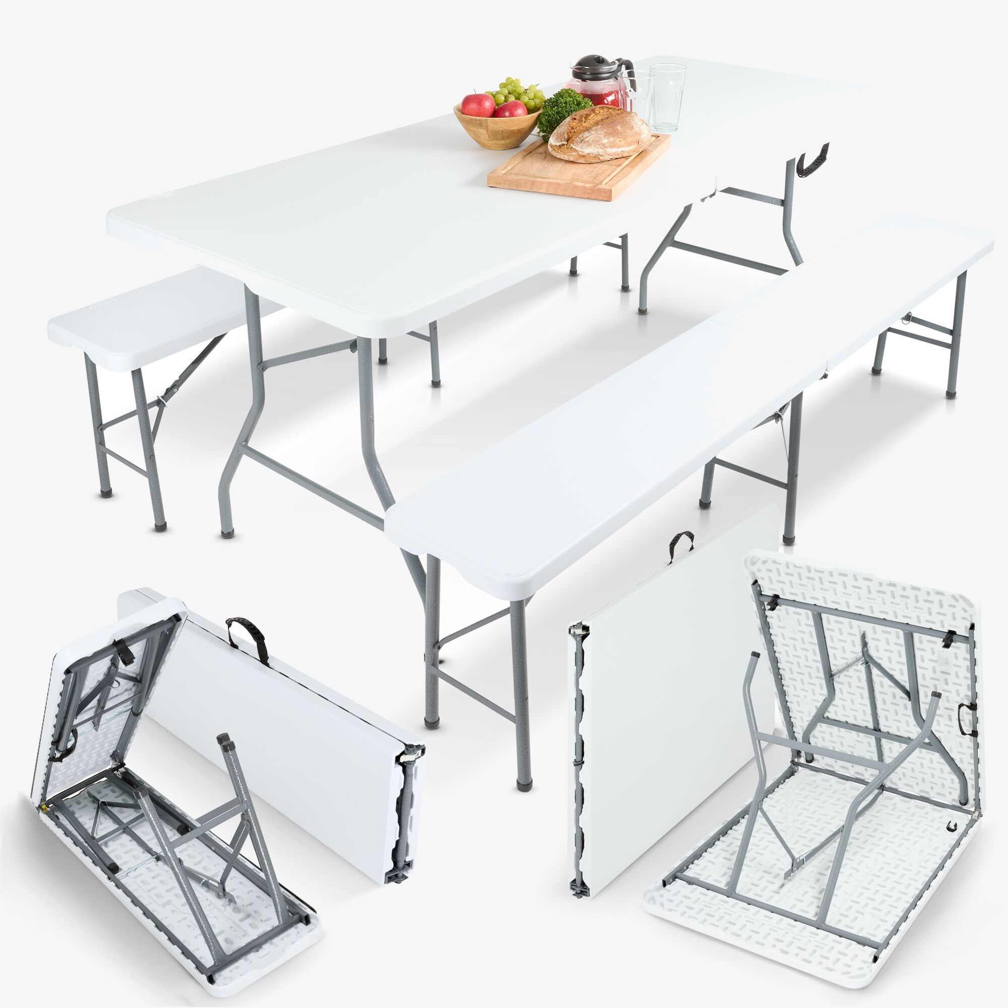 Arebos Beer Tent Set - Beer Table Set, Folding Table & 2x Folding Bench 183 cm