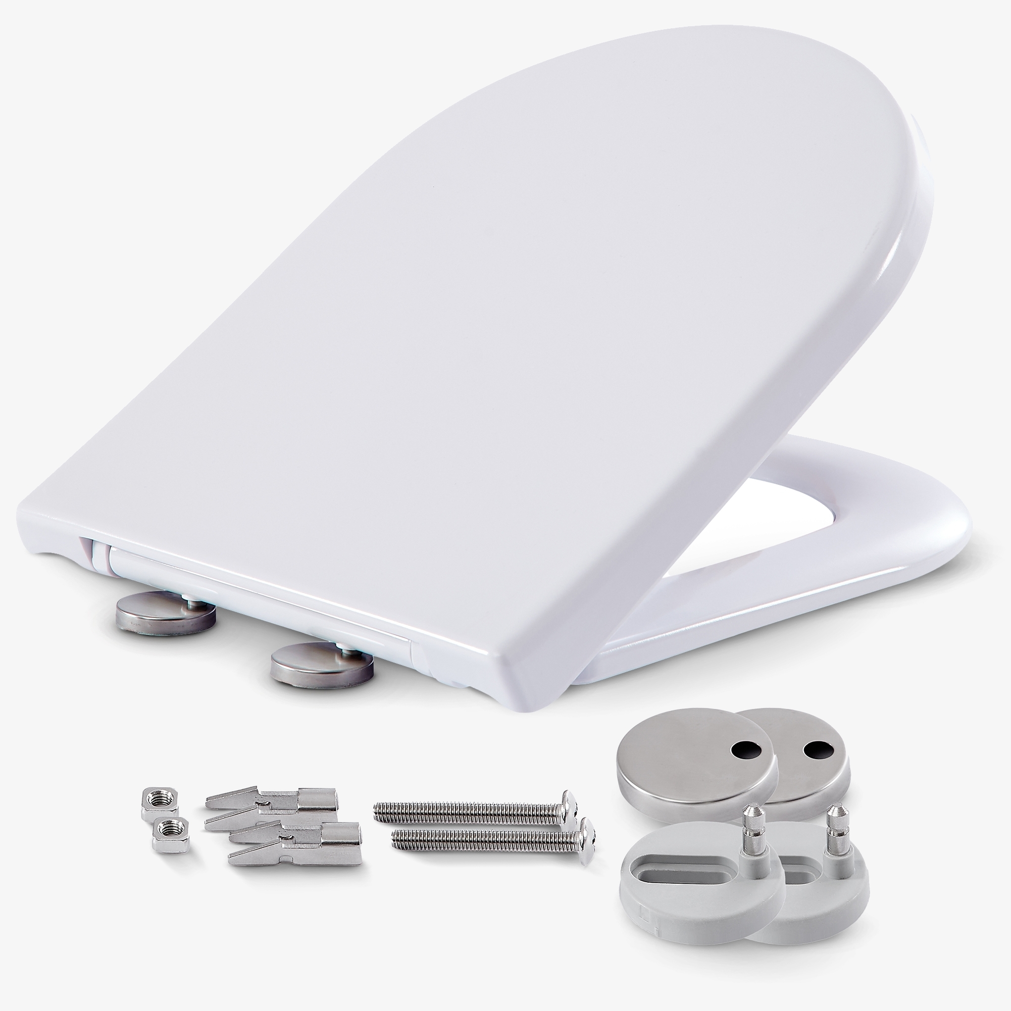 Arebos D-shaped toilet lid with rubber stopper Soft-close mechanism Antibacterial in accordance with ISO 22916