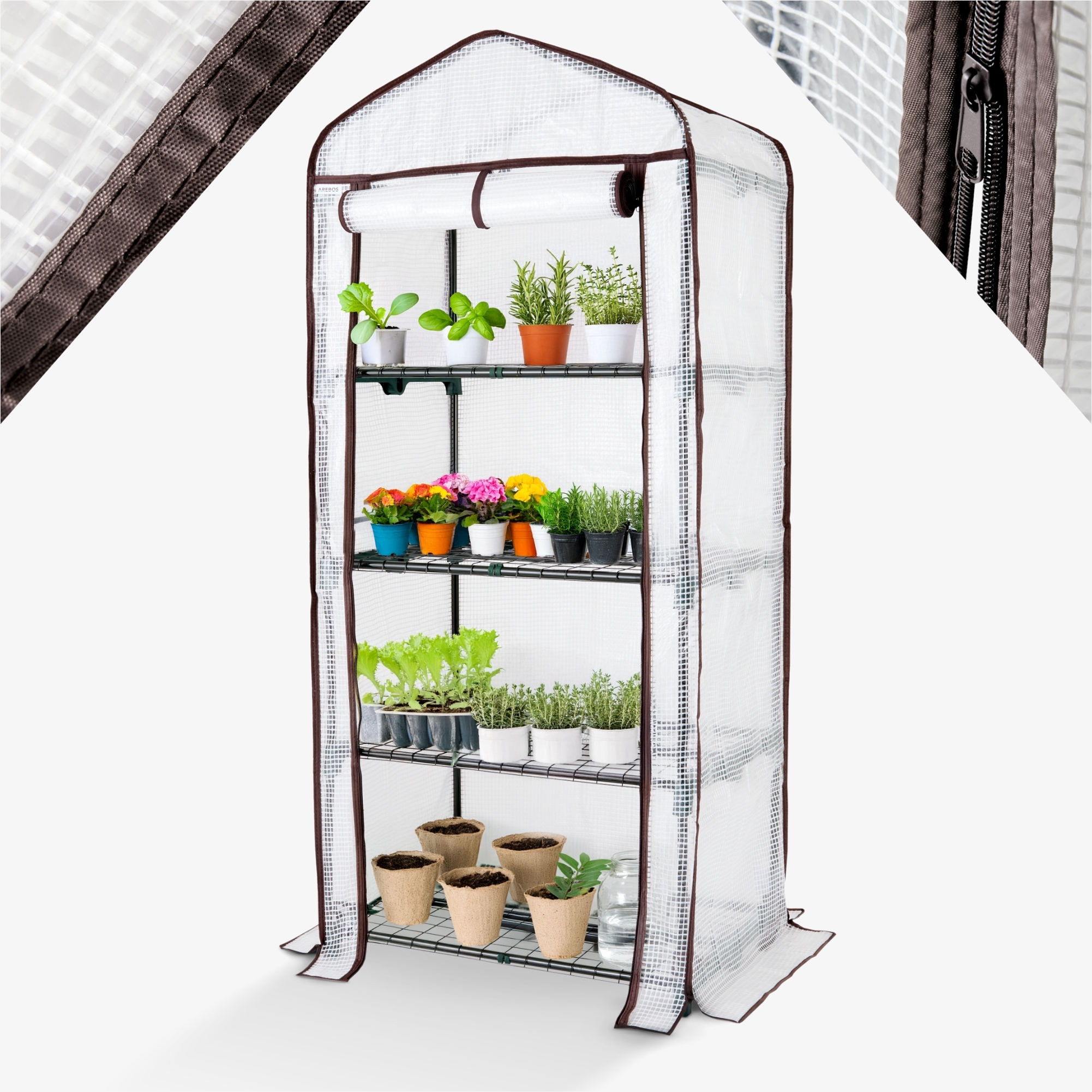 Arebos foil greenhouse 70 x 50 x 158 cm | weatherproof, UV-resistant | zip access | fixed shelves | portable