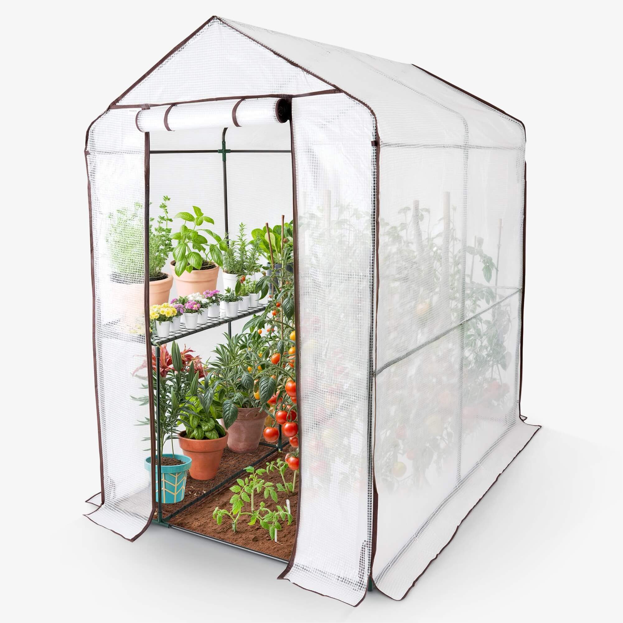 Arebos foil greenhouse 120 x 186 x 19 cm | weatherproof, UV-resistant | zip access | fixed shelves | portable