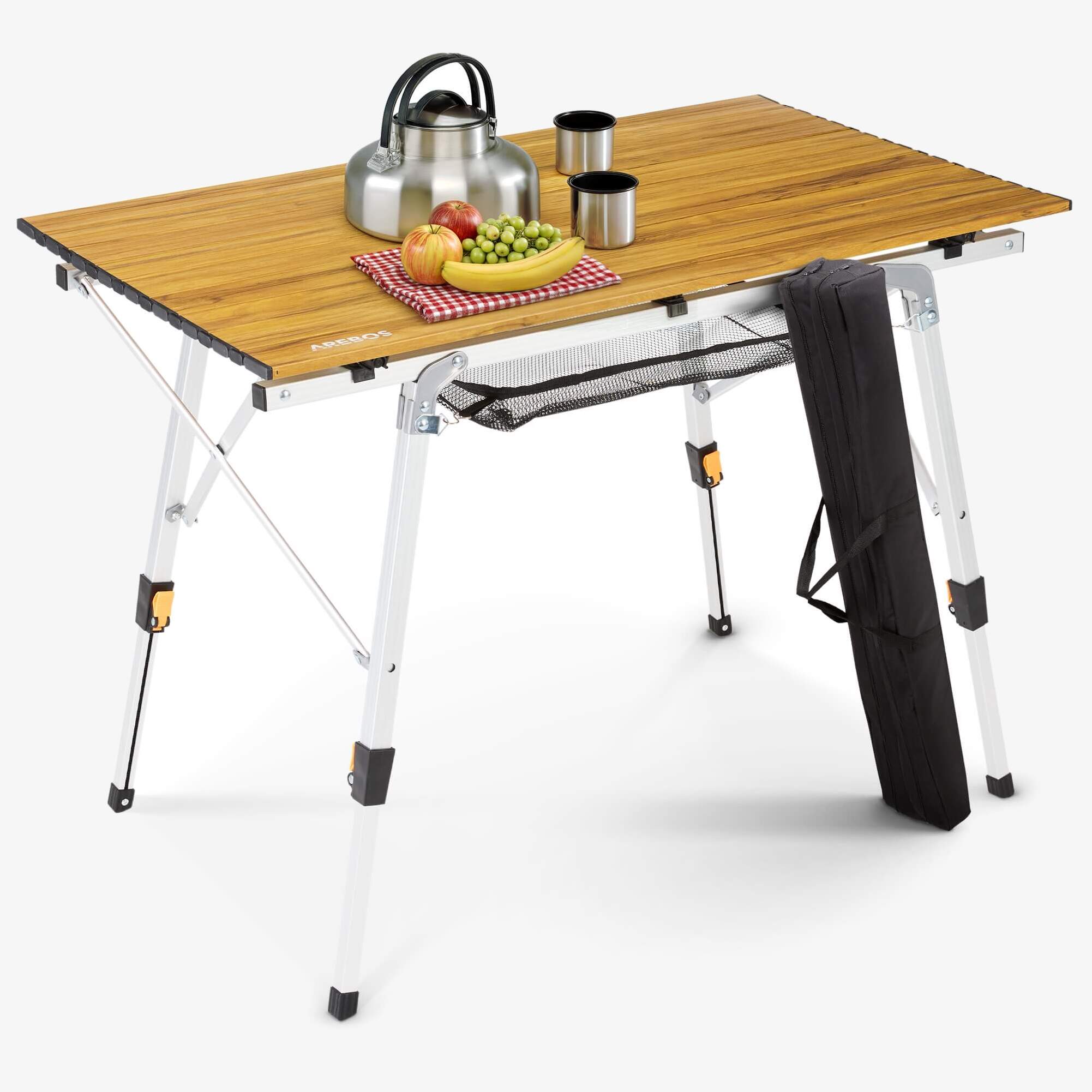 Arebos Foldable Aluminium Camping Table Height Adjustable Including Carrying Bag and Storage Net