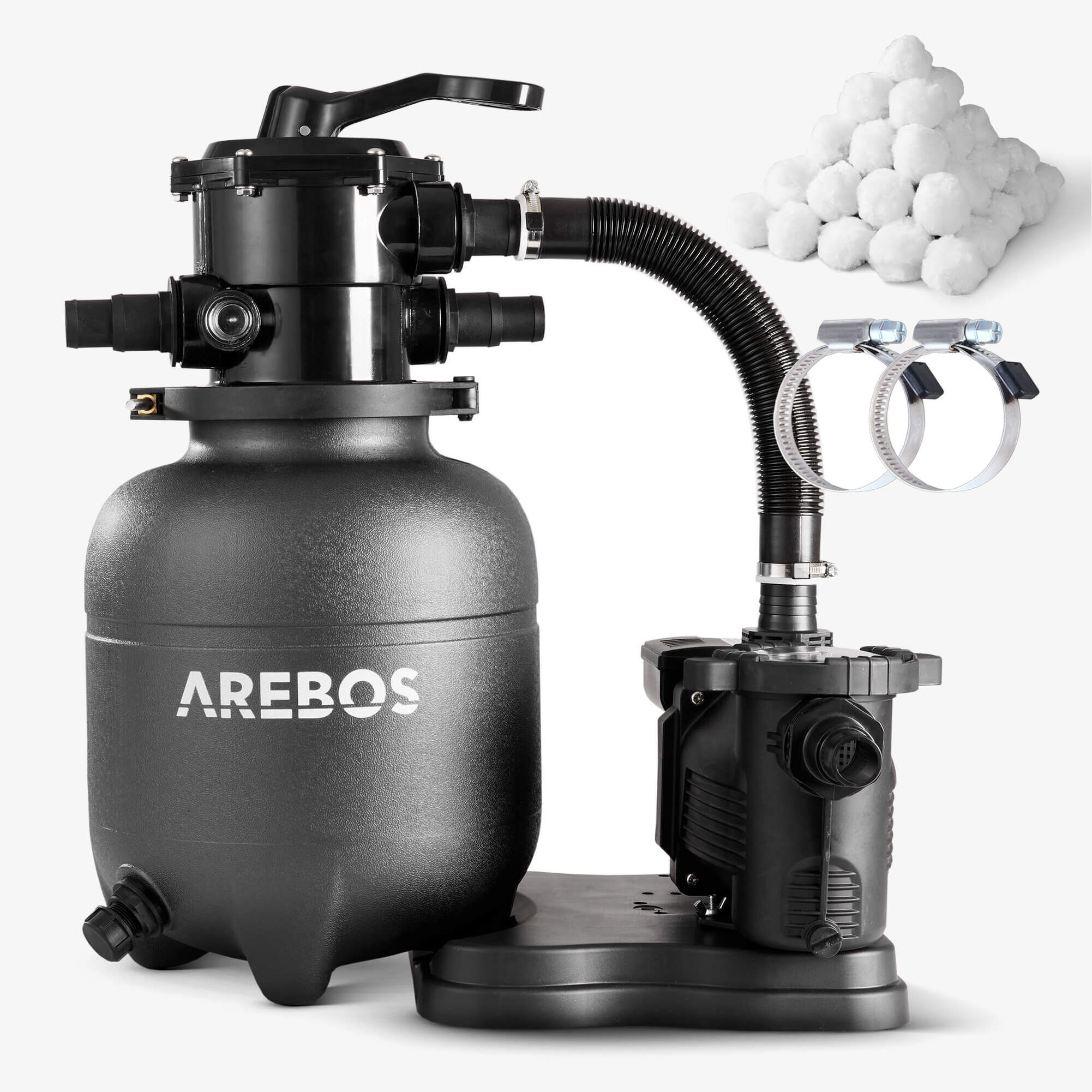 Arebos sand filter system with pump 350W - 9500 L/h, swimming pool pump, including accessories - black