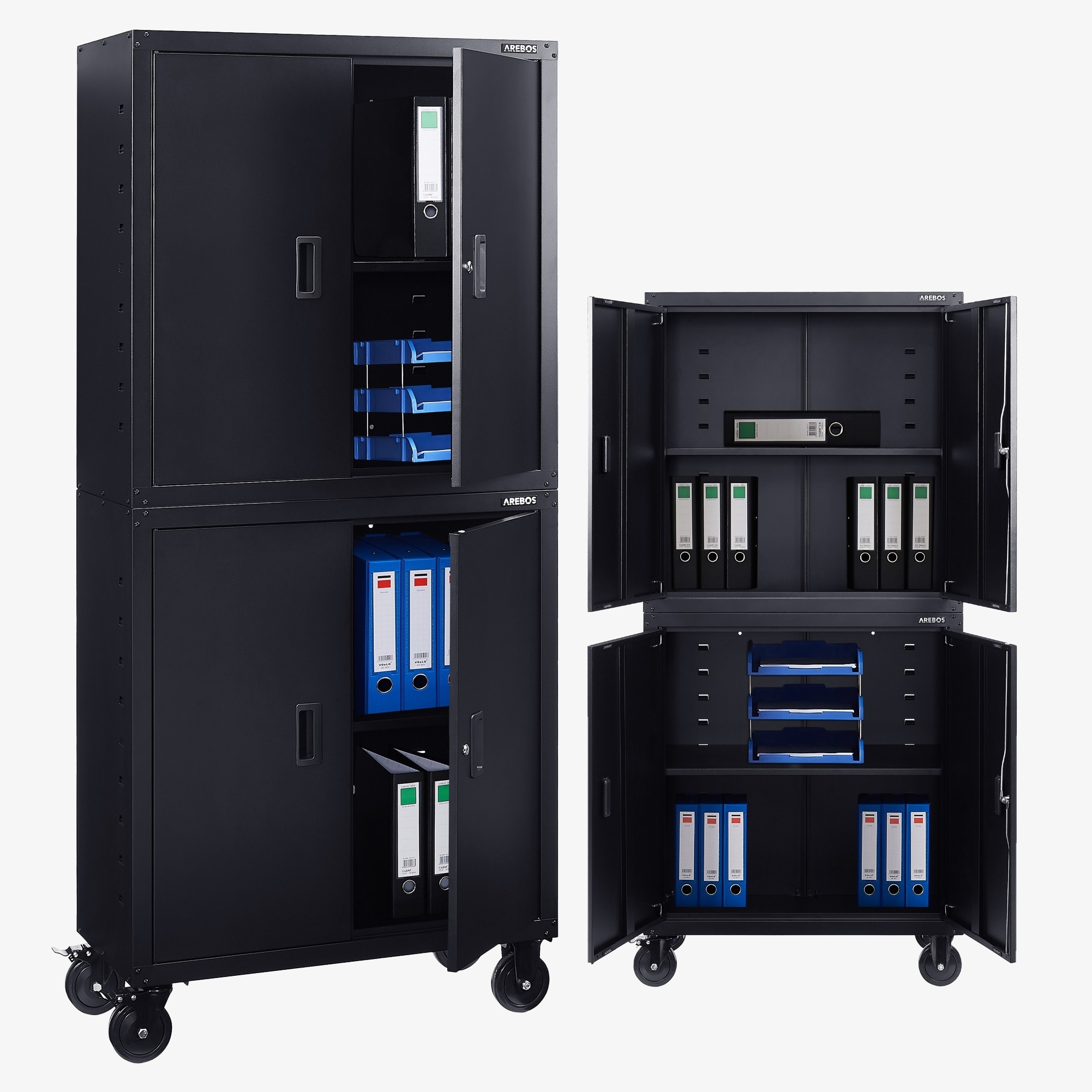 Arebos Filing cabinet Office cabinet - 180x40x90cm,4 doors,2 shelves - incl. castors