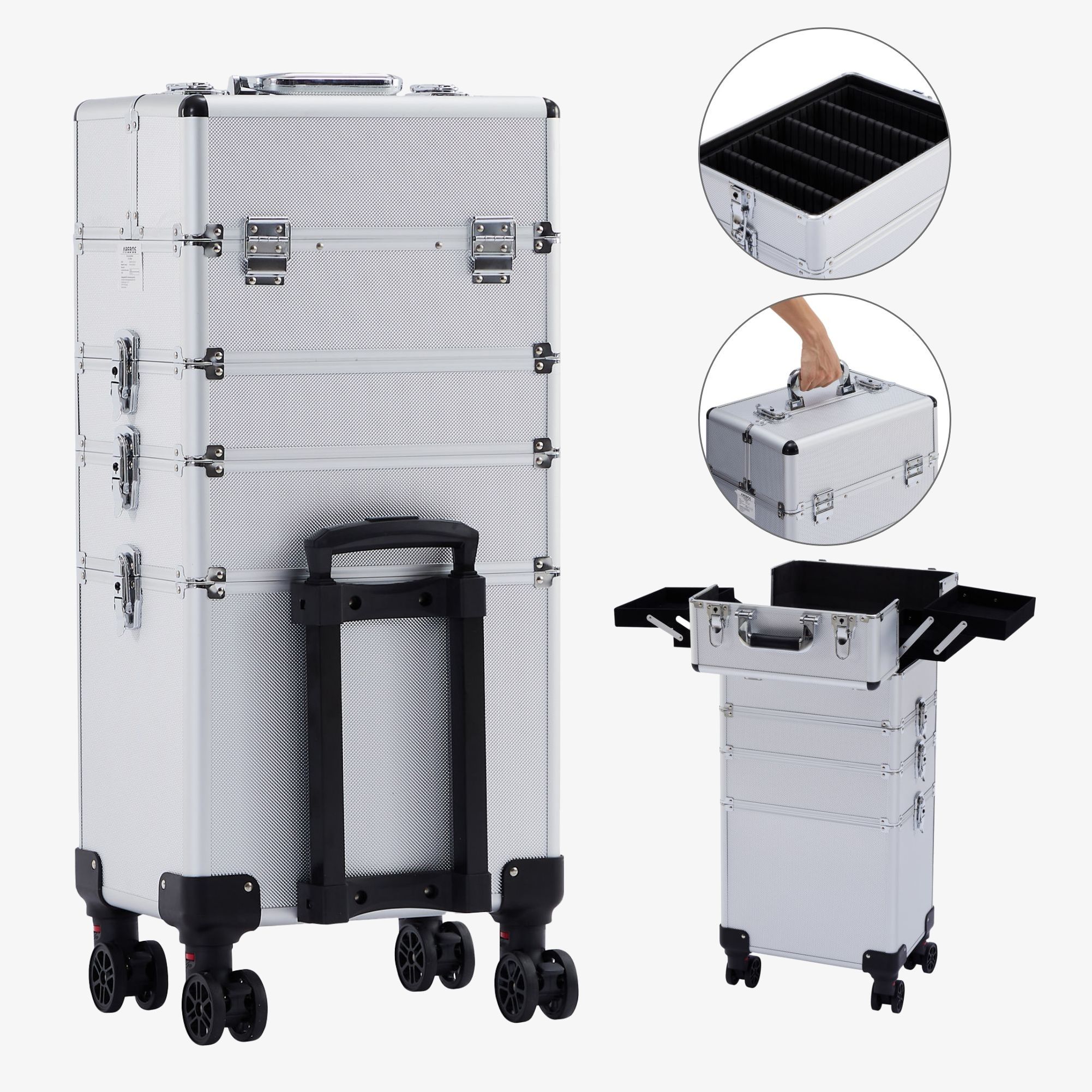Arebos 4in1 Beauty Case - Trolley,aluminium,4+1 compartments,velvet inlay,incl.lock