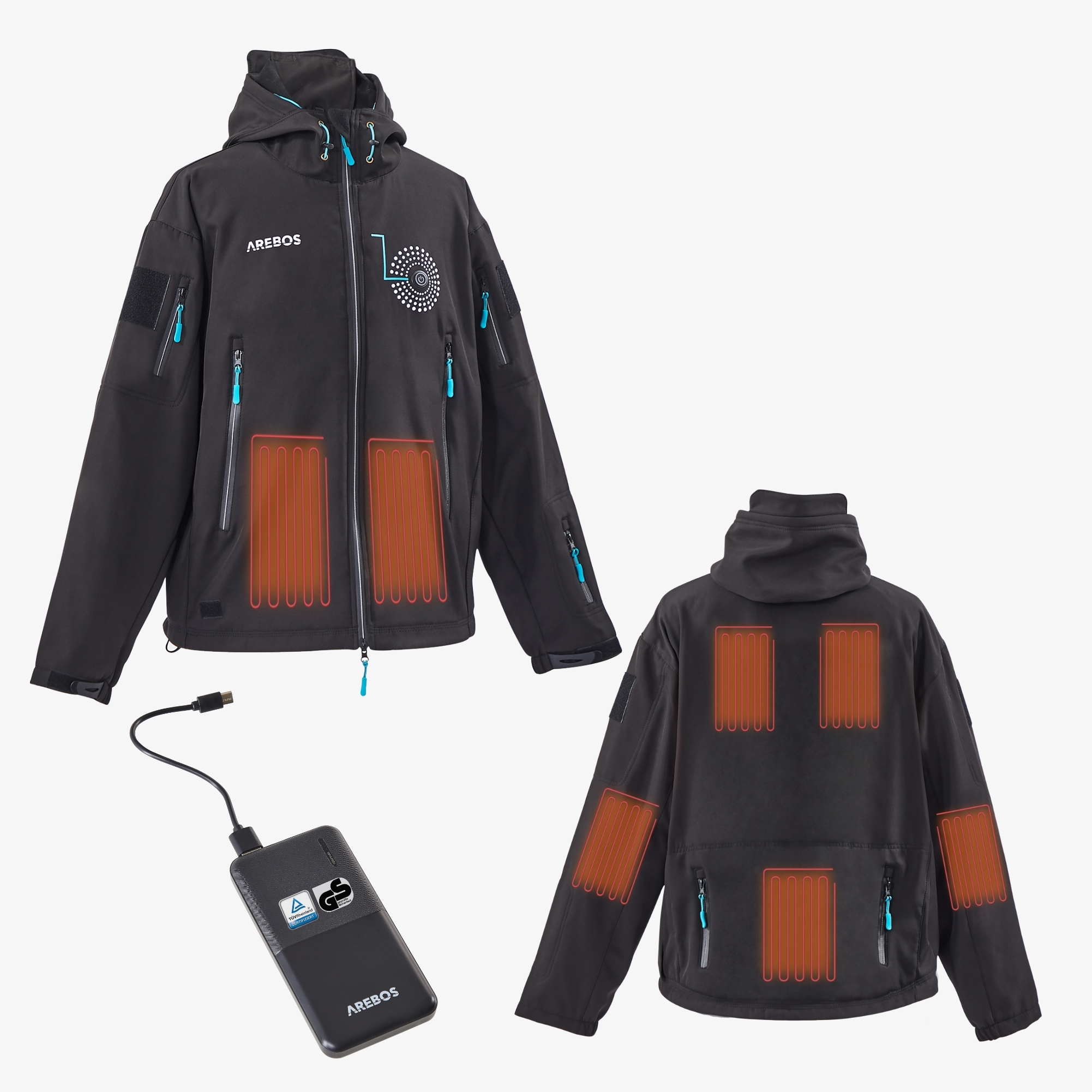 Arebos Winter Jacket with Battery 10000 mAh, 3 Heat Levels, Waterproof &Windproof