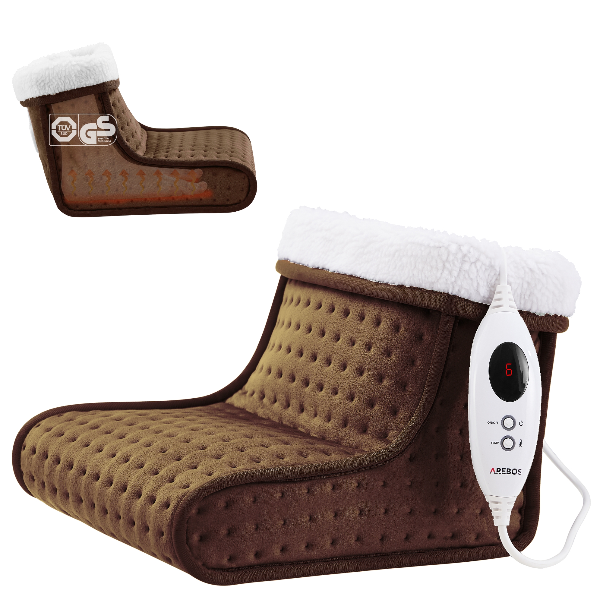 Arebos Electric Foot Warmer Foot Heater, 6 Heat Levels & Timer with Overheat Protection
