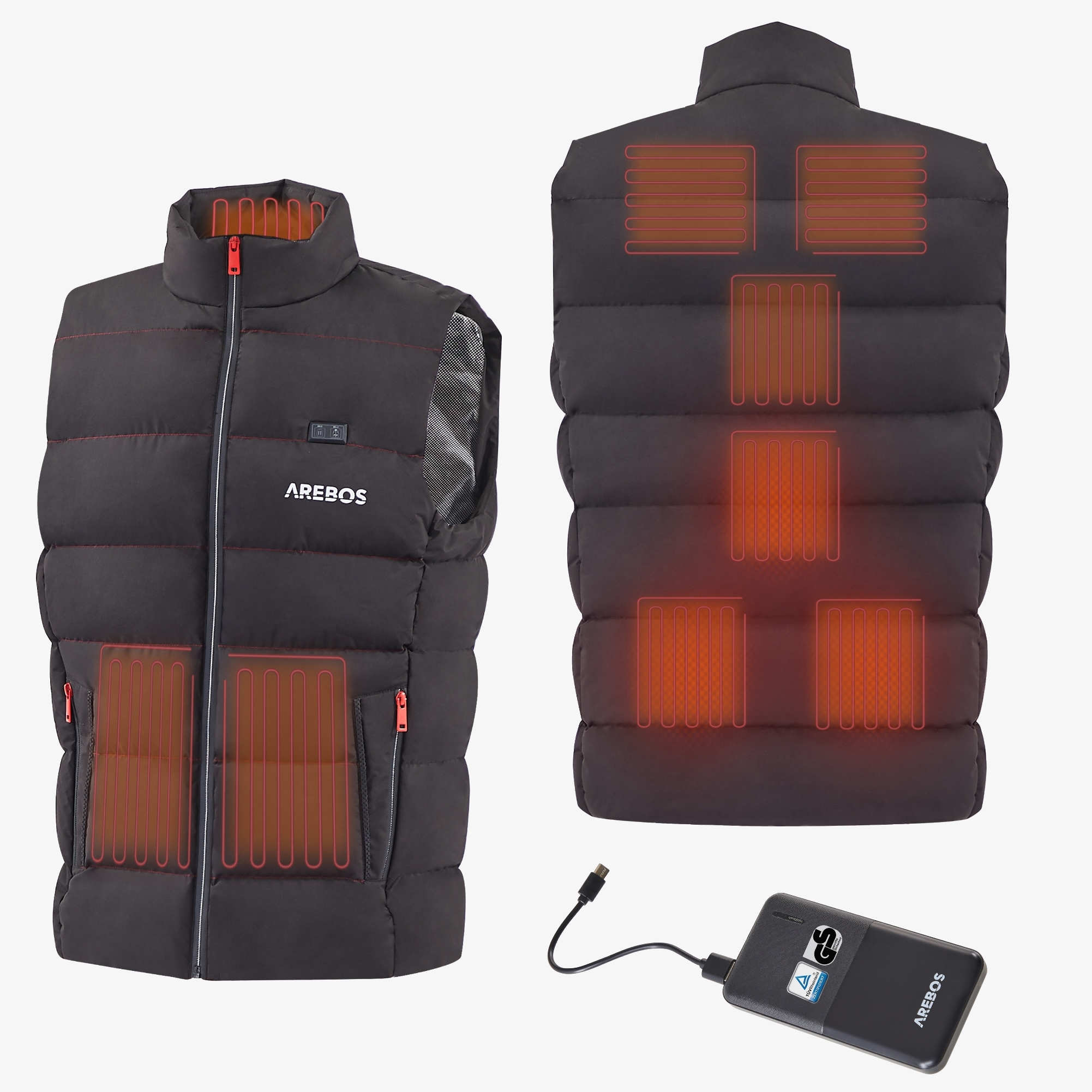 Arebos Heated waistcoat with battery 10000 mAh, 3 heat levels, normal fit
