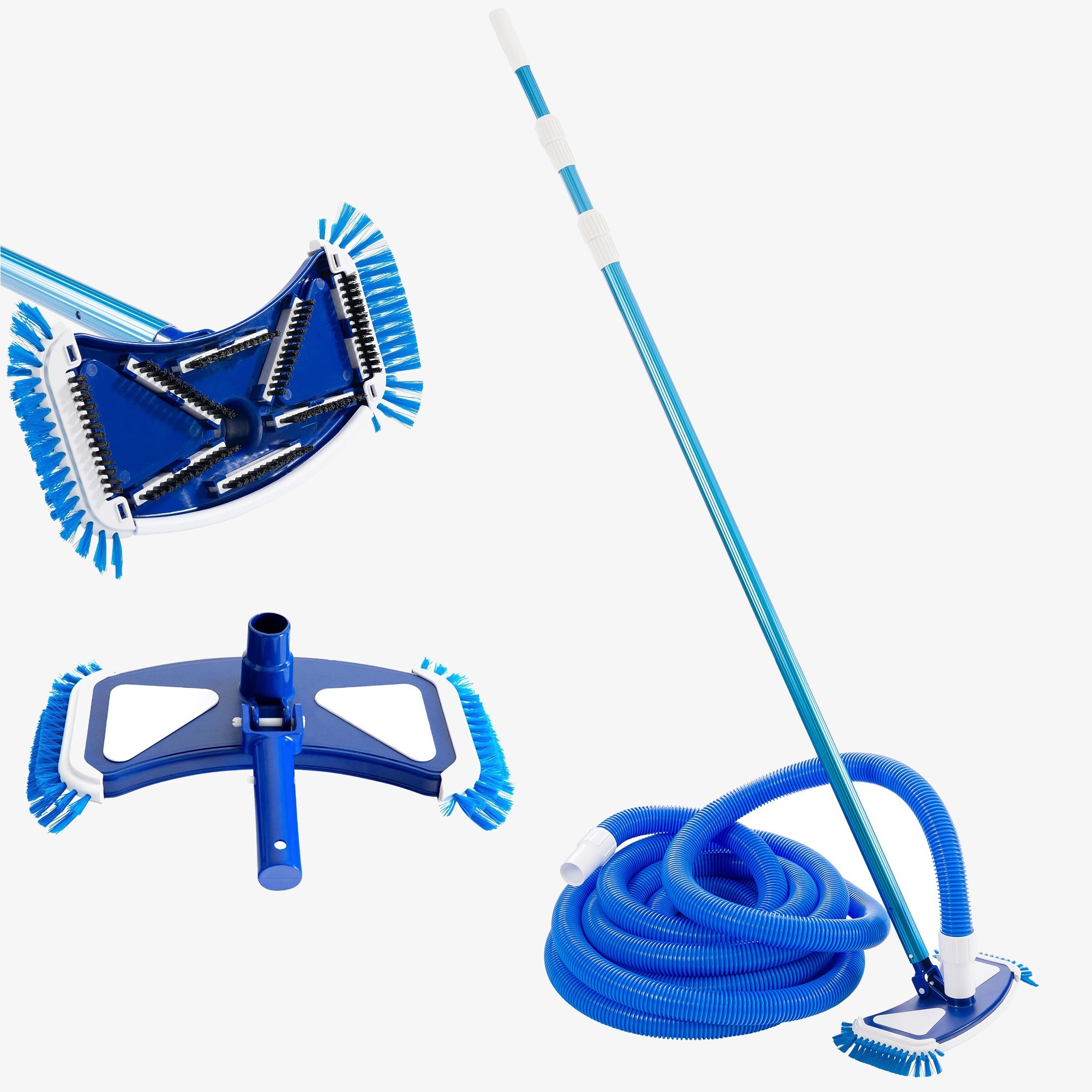 Arebos Pool Cleaner -Brush 35cm wide -Telescopic pole 1.40-3.5m with clip system