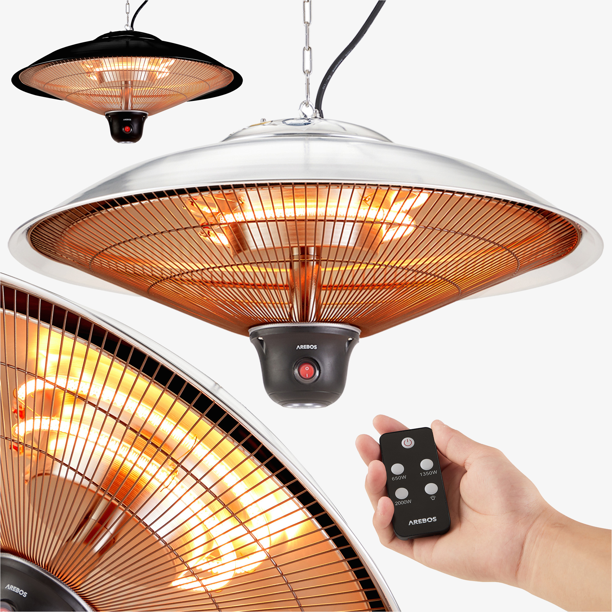 Arebos Infrared radiant ceiling heater 2000W - remote control ,3 heat settings ,outdoor,LED