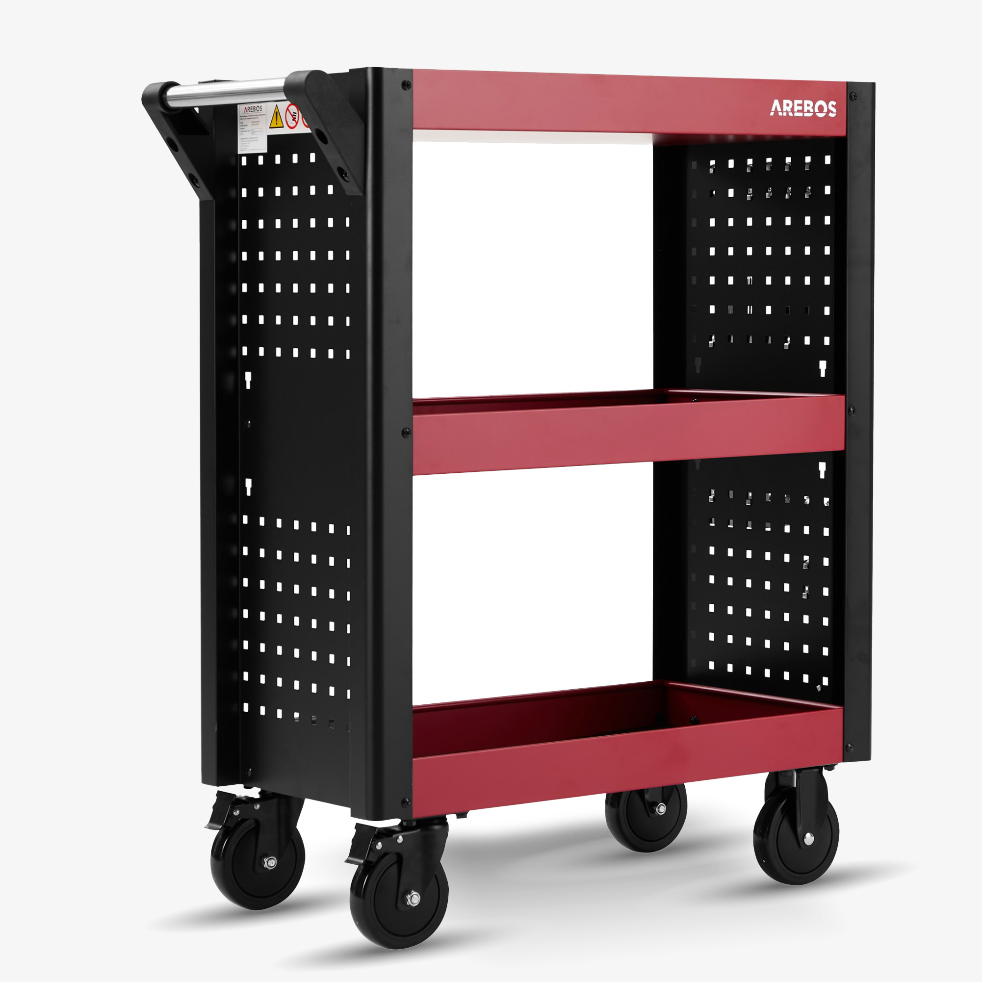 Arebos Service trolley 3 shelves - 8-piece, 360° wheels with push bar and tool holder
