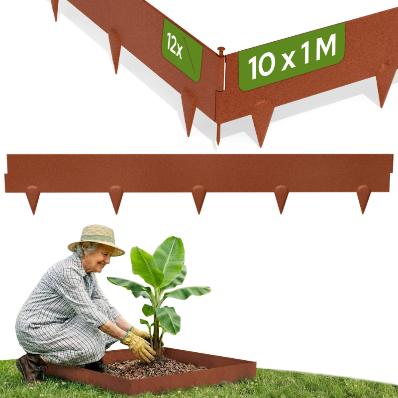 AREBOS 10 m Corten Steel Edging 1.5 mm flexible weatherproof garden border with rust effect complete set