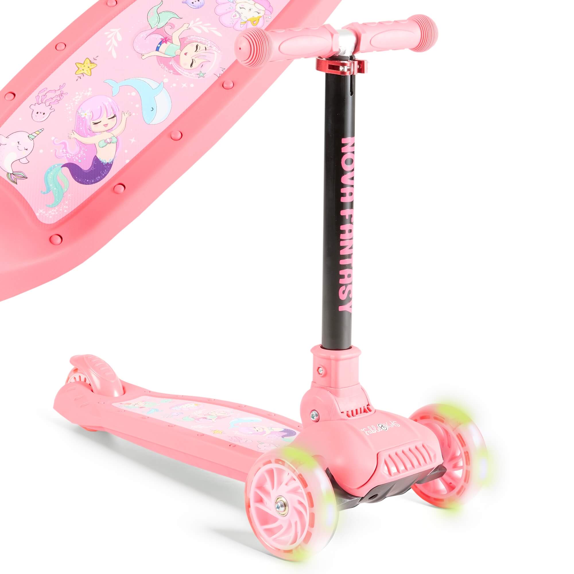 FableKids Children's Scooter, City Scooter, Kick Scooter, Height-Adjustable, Foldable, LED Wheels, Foot Brake, Ages 3+