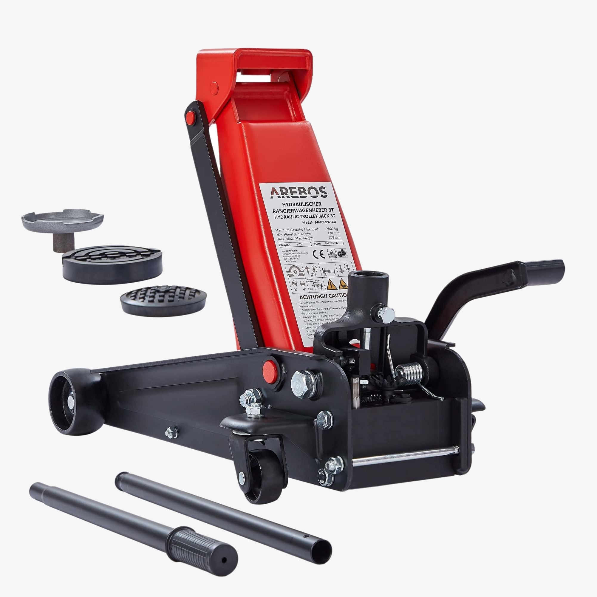 Arebos Tyre Change Kit - Hydraulic Manoeuvring Jack 3T & with Foot Pedal and Rubber Pads