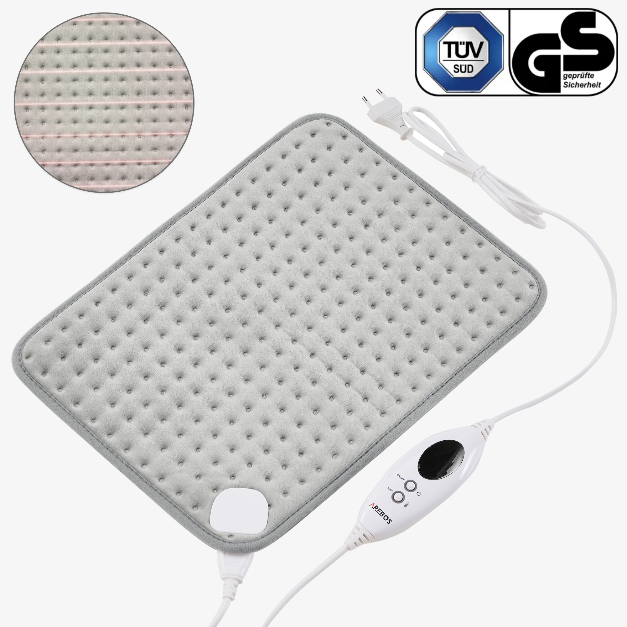 Arebos Electric Heating Pad - Fleece - 42x32cm , 3 heat settings - automatic switch-off