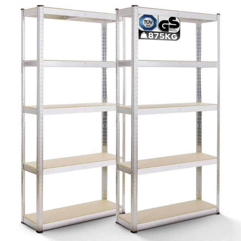 Arebos 2x Heavy Duty Shelf 180 x 90 x 40 cm, Storage Shelving Workshop - Load Capacity 875 kg - silver