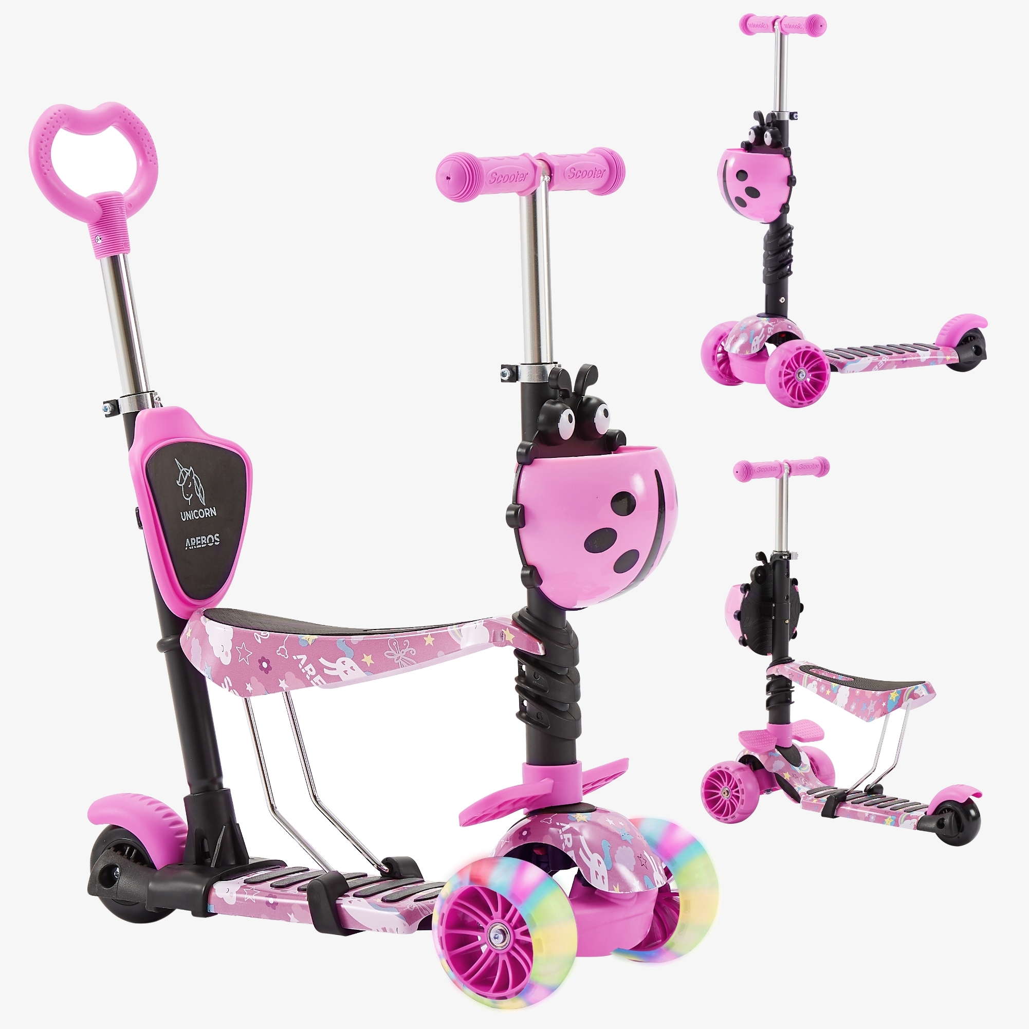 Arebos children's scooter with LED tyres anti-slip deck, pedal brake, load: max. 50 kg